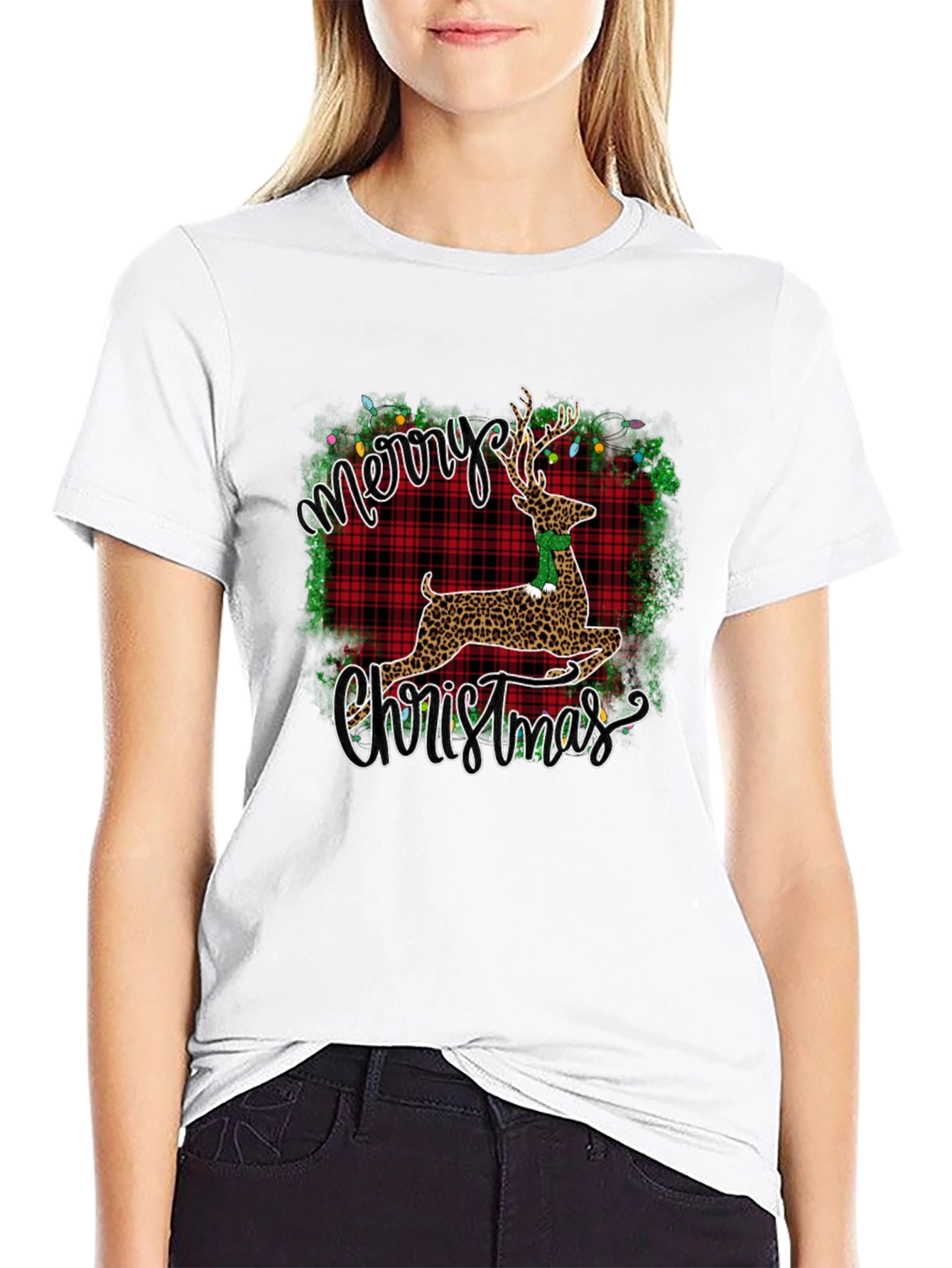 Merry Christmas Leopard Reindeer Graphic T-Shirt