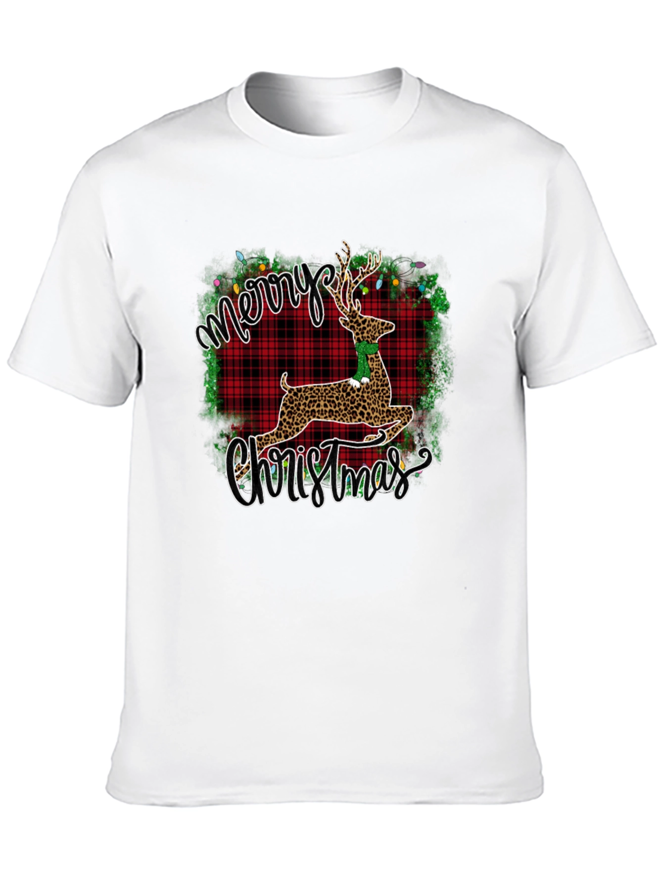 Merry Christmas Leopard Reindeer Graphic T-Shirt