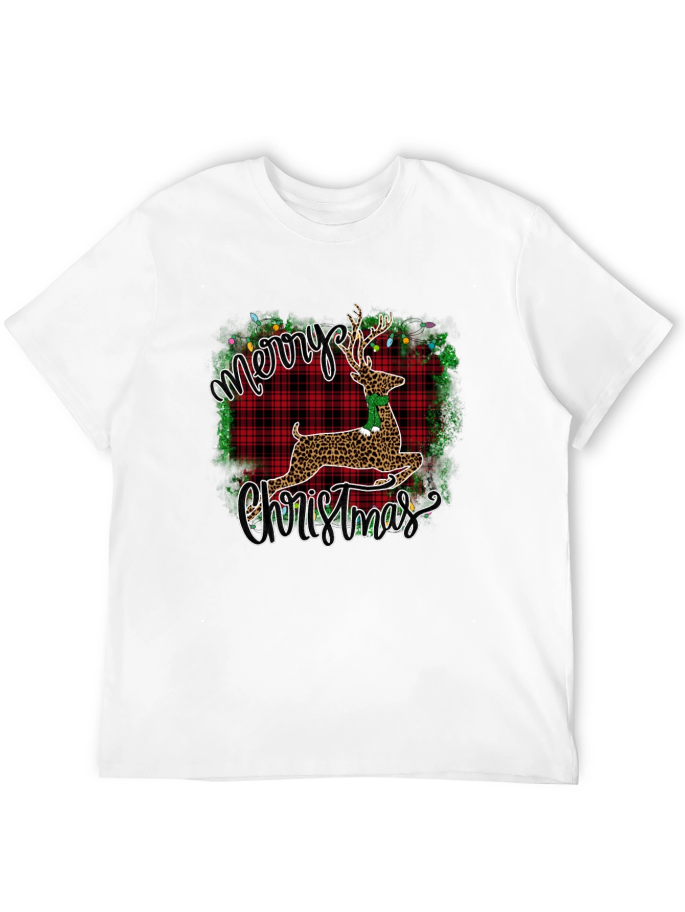 Merry Christmas Leopard Reindeer Graphic T-Shirt