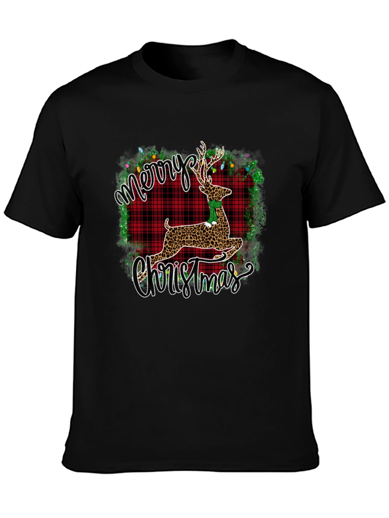 Merry Christmas Leopard Reindeer Graphic T-Shirt