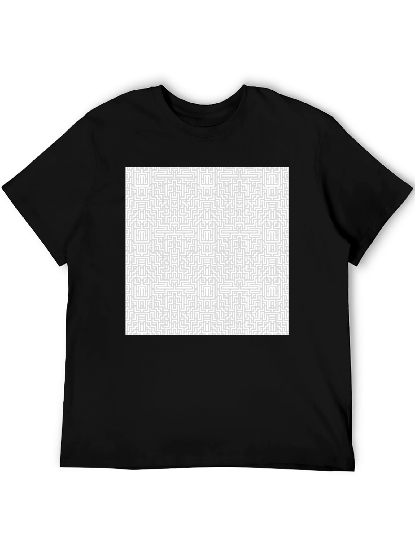 Maze Patterned T-Shirt - Black Cotton Tee