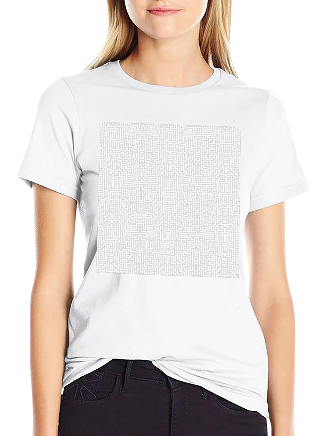 Maze Patterned T-Shirt - Black Cotton Tee