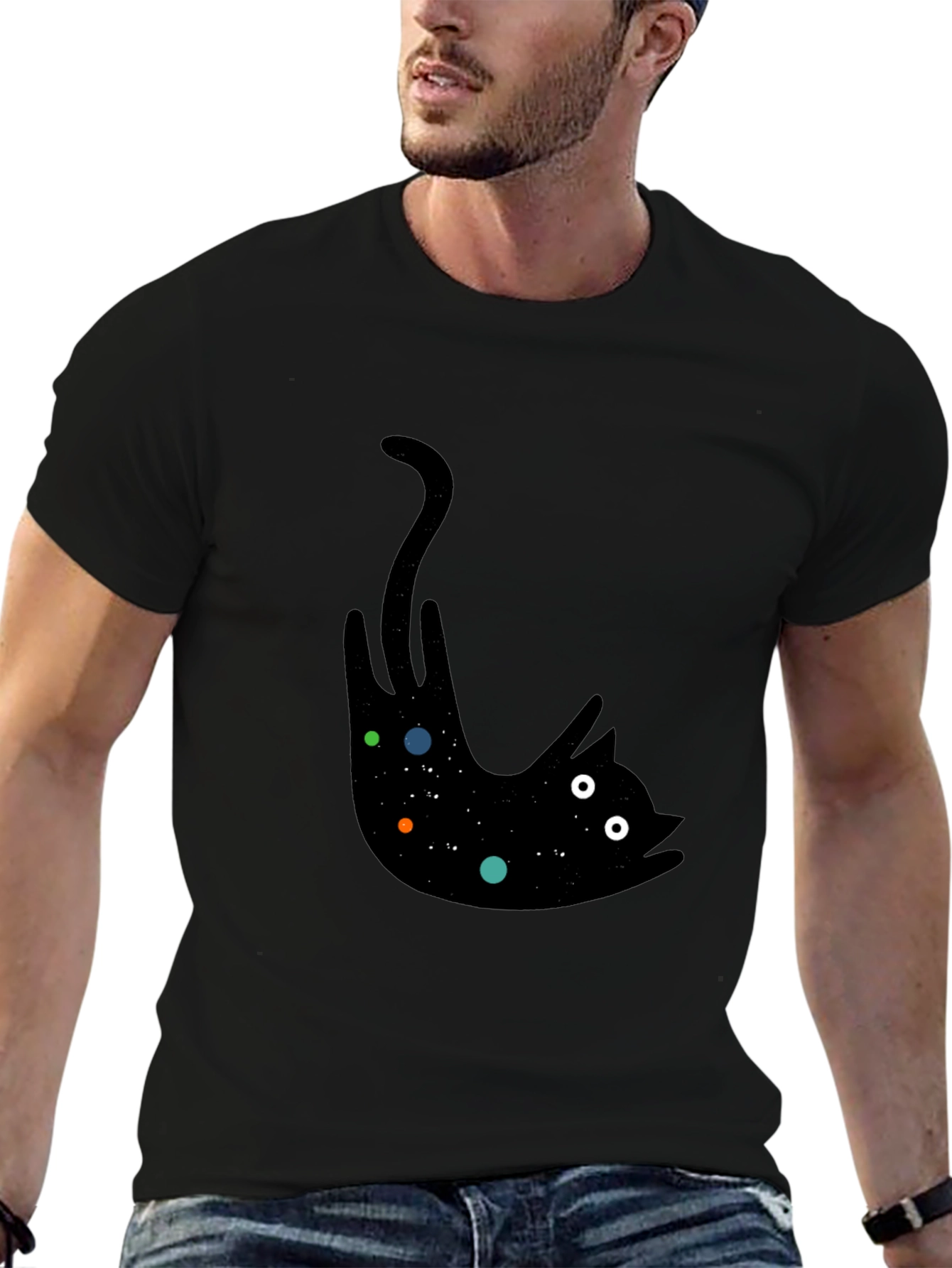 Cosmic Cat Black T-Shirt - Unisex