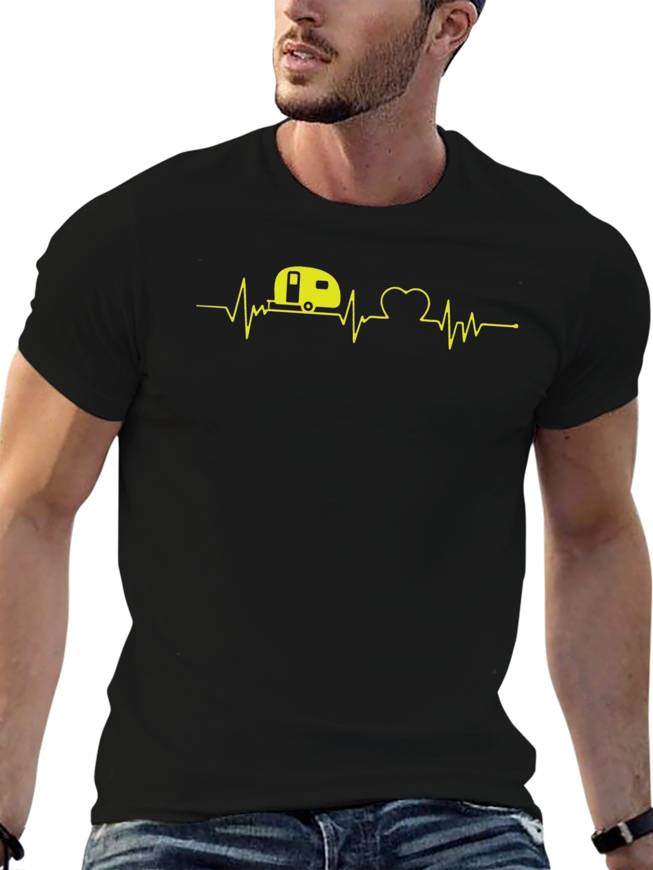 Camping Heartbeat T-Shirt - Black