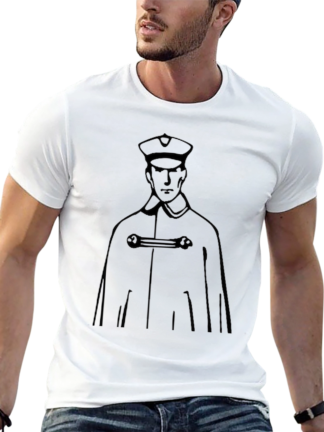 Stylized Officer Graphic Tee - Black