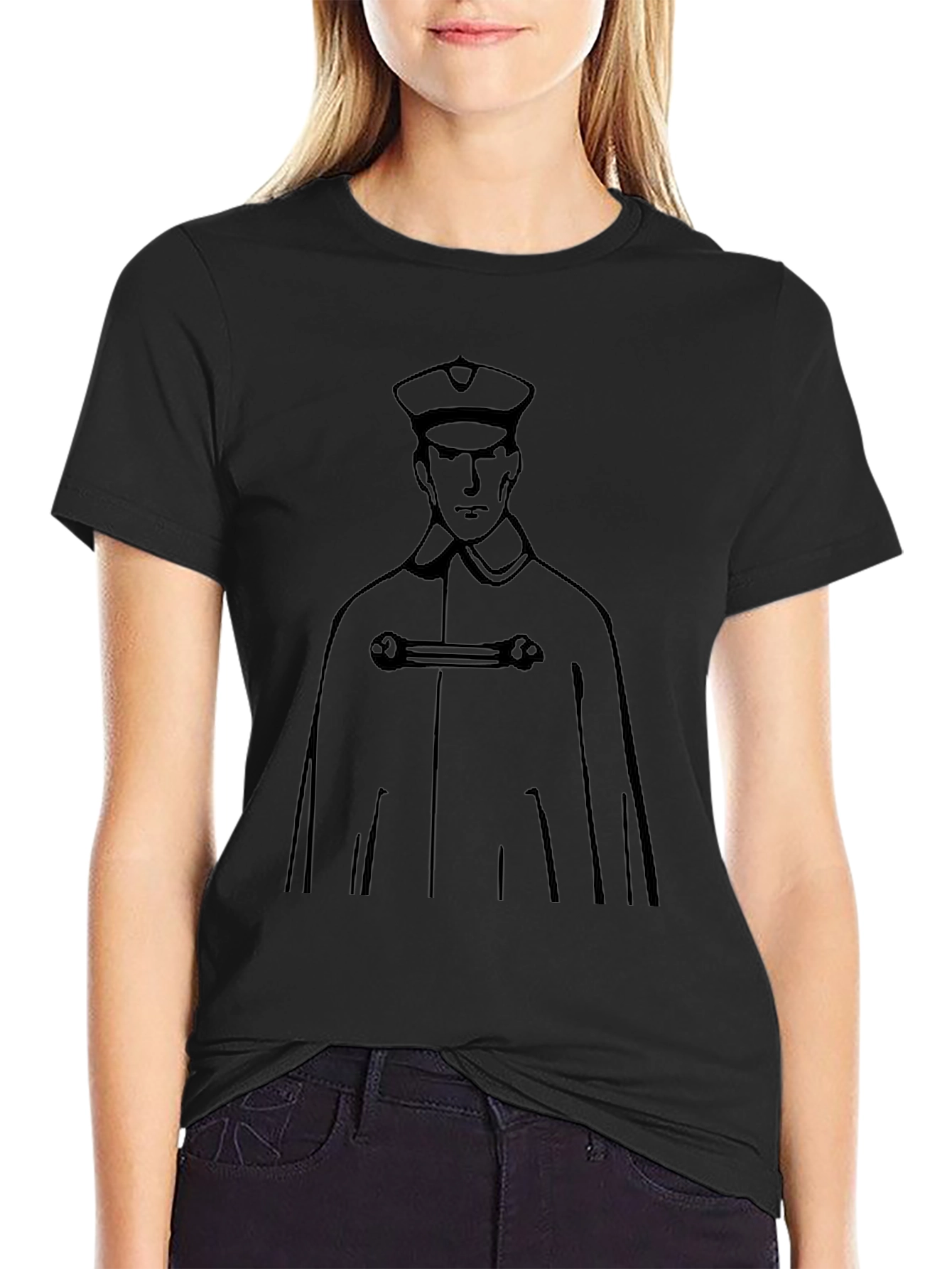 Stylized Officer Graphic Tee - Black