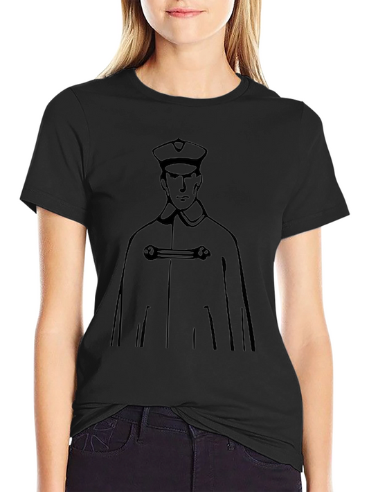 Stylized Officer Graphic Tee - Black