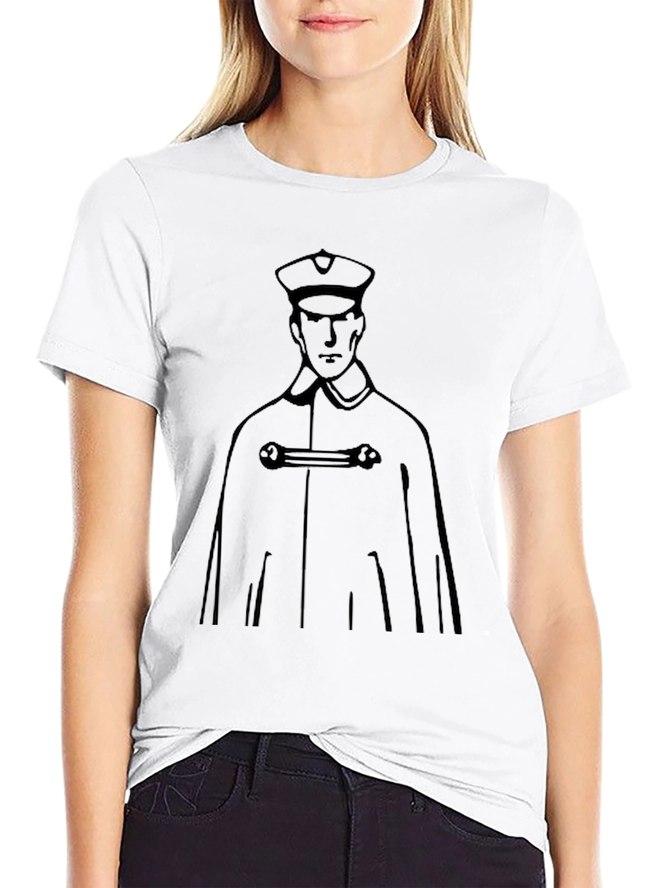 Stylized Officer Graphic Tee - Black