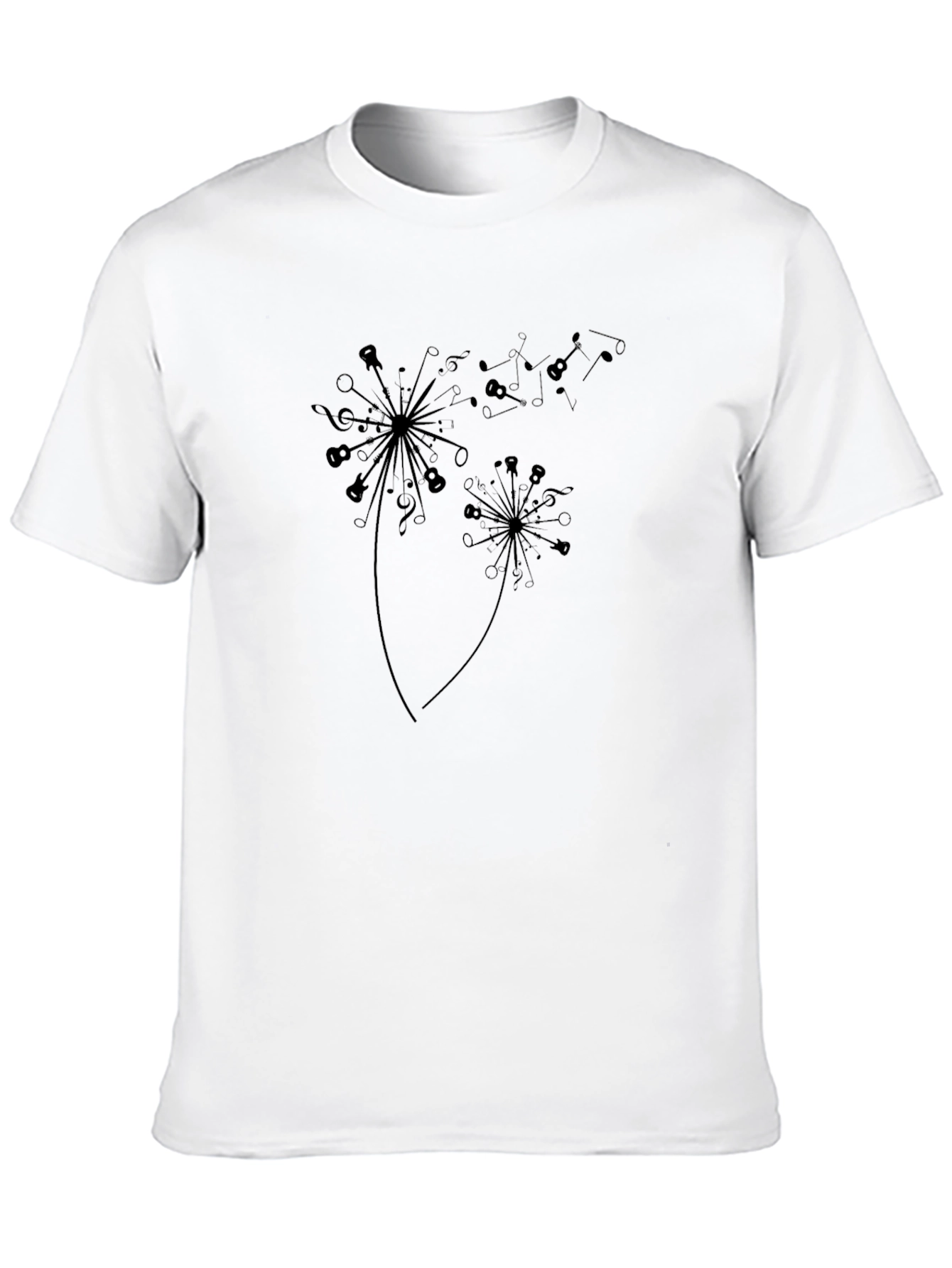 Music Note Dandelion Graphic Black T-Shirt