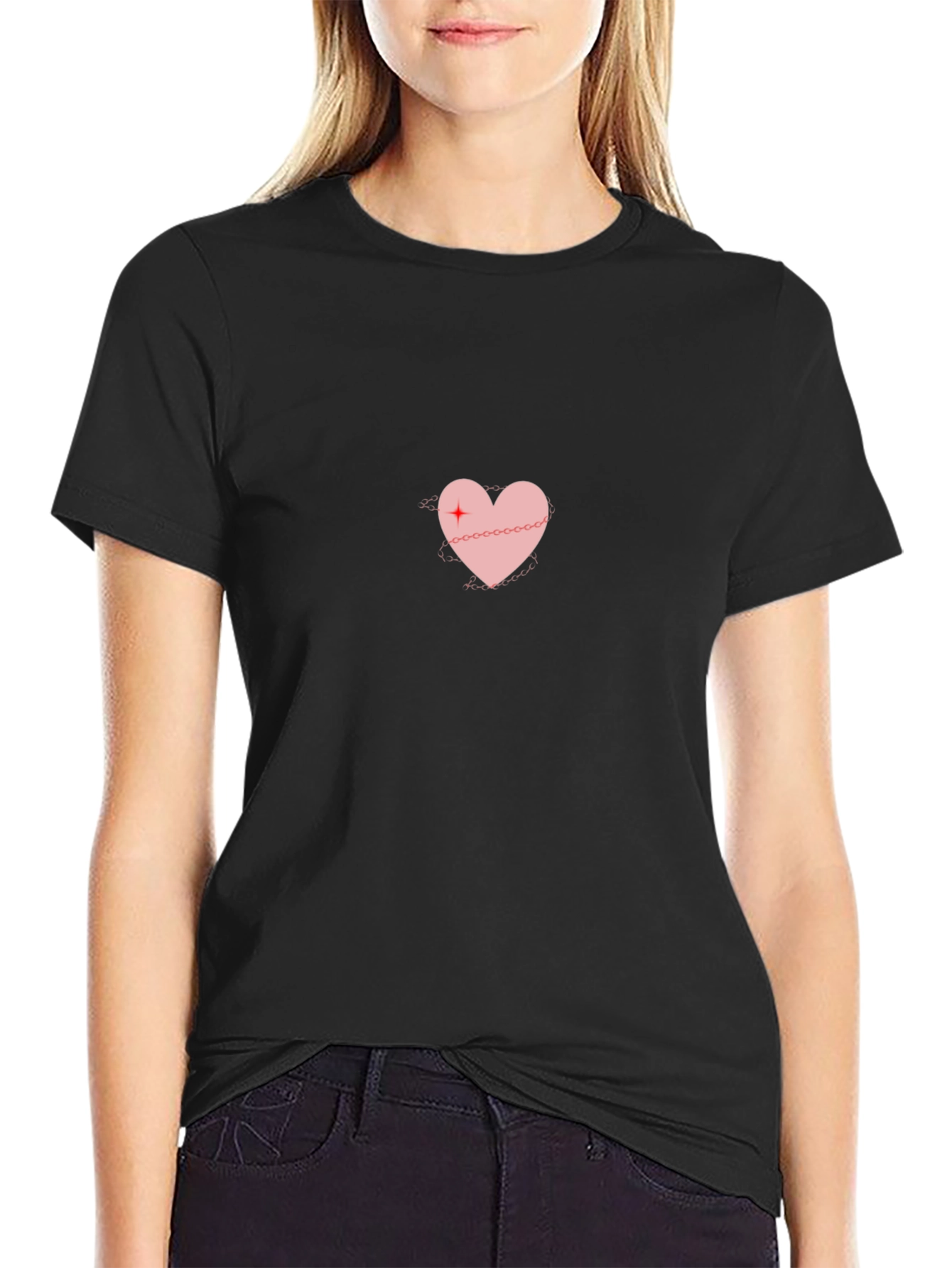 Heart Chain Graphic Tee - Trendy Casual Top