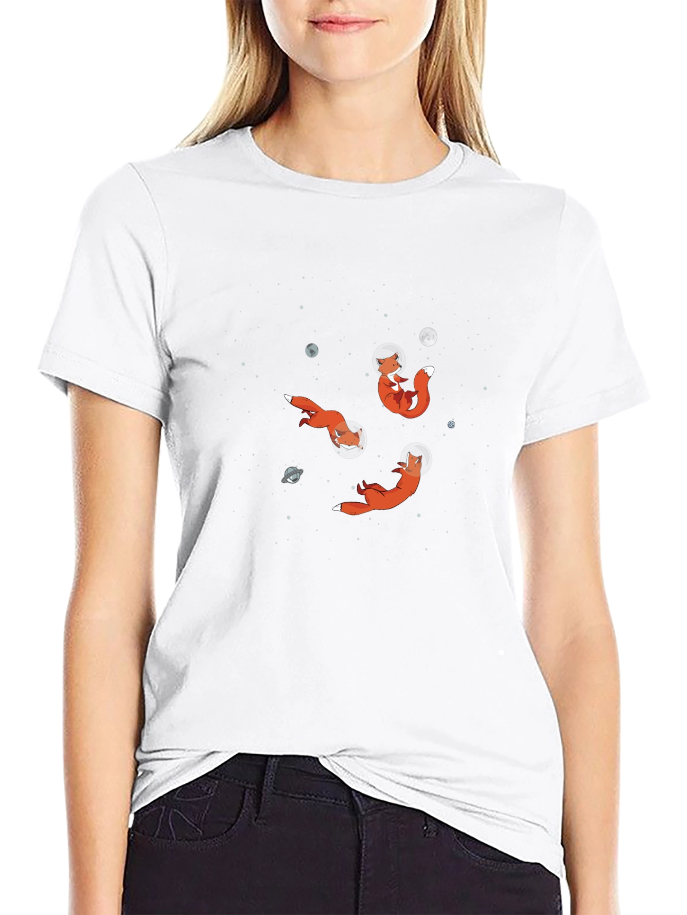 Space Fox Graphic Tee - Premium Black Cotton T-Shirt