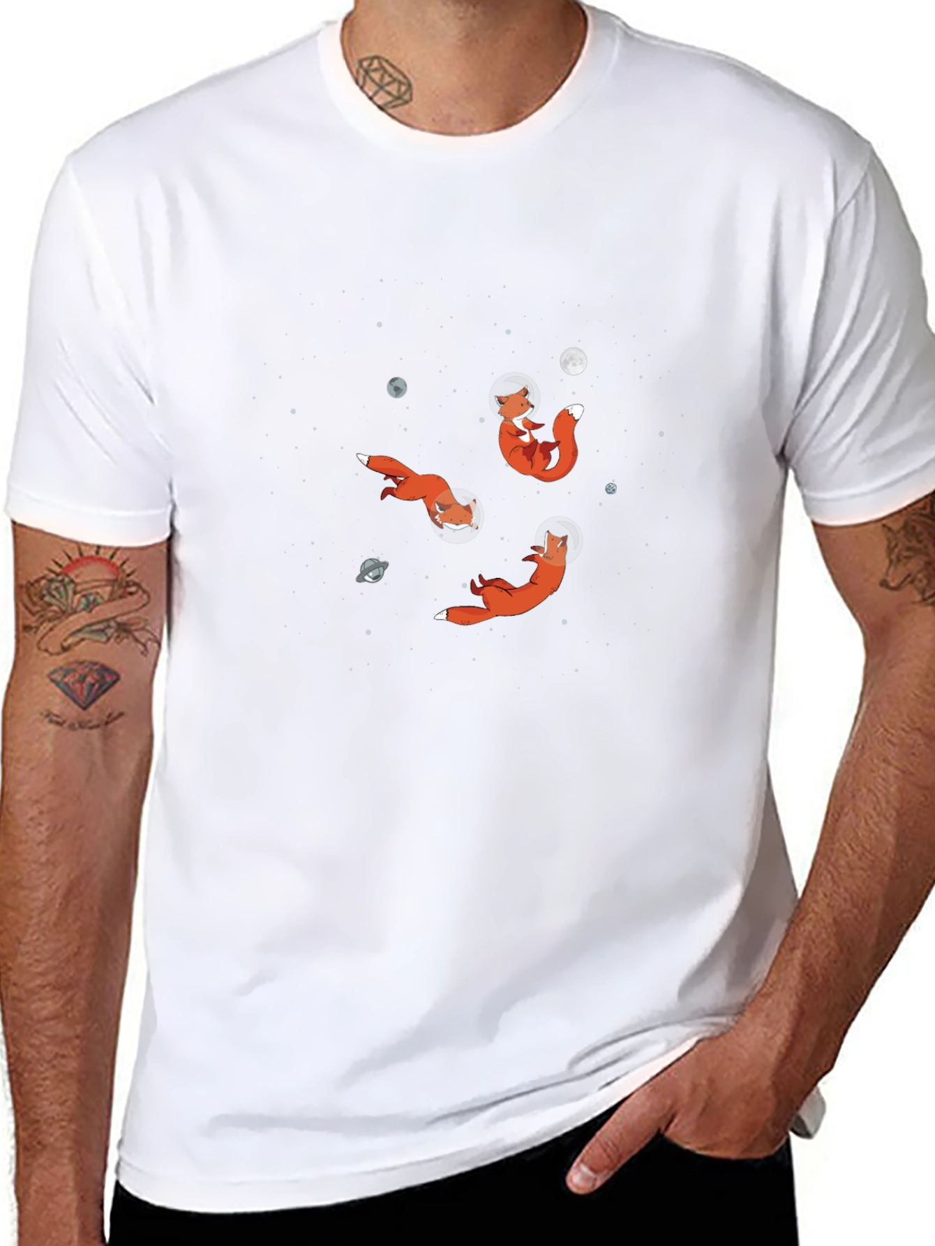 Space Fox Graphic Tee - Premium Black Cotton T-Shirt