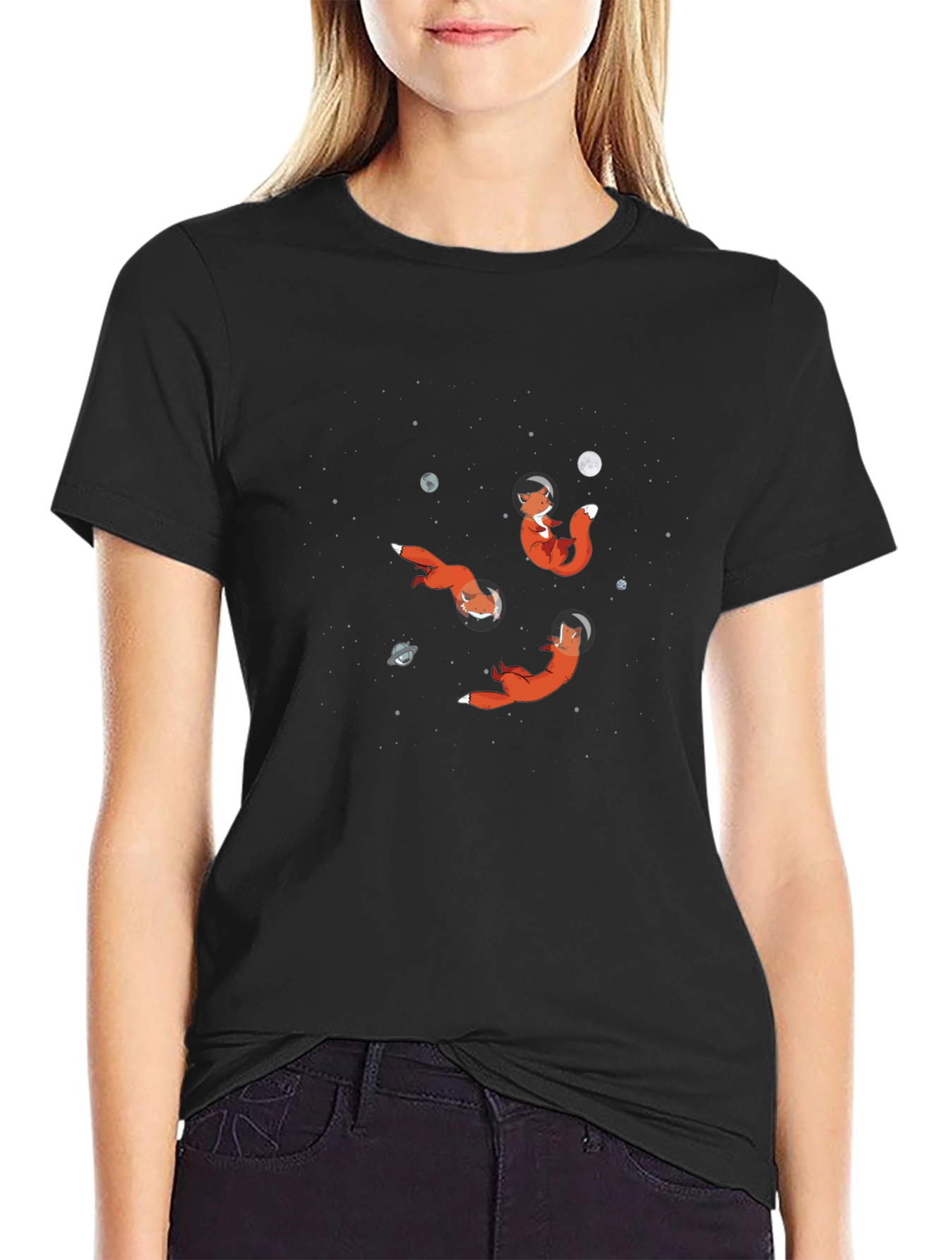 Space Fox Graphic Tee - Premium Black Cotton T-Shirt