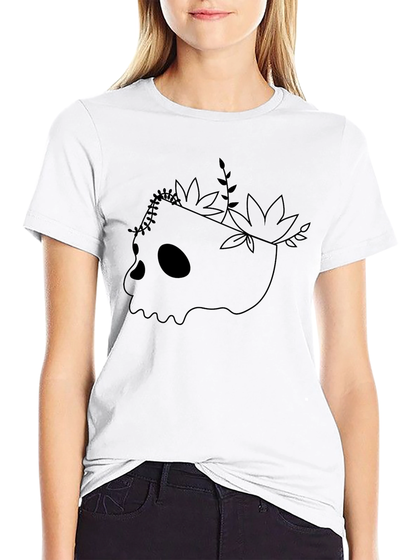 Skull & Flora Graphic Print Black T-Shirt