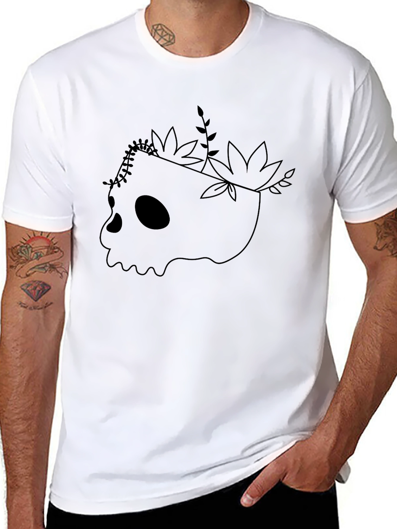 Skull & Flora Graphic Print Black T-Shirt