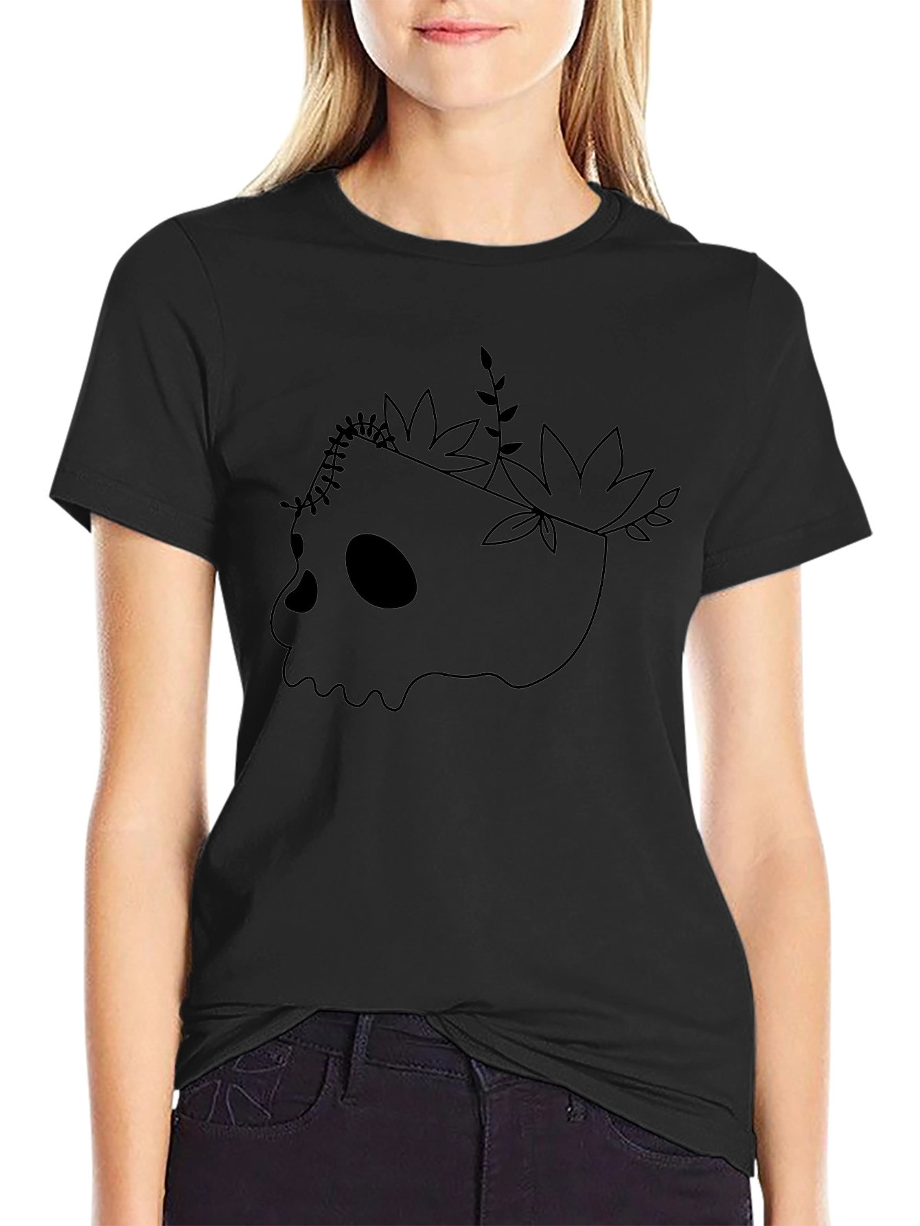 Skull & Flora Graphic Print Black T-Shirt