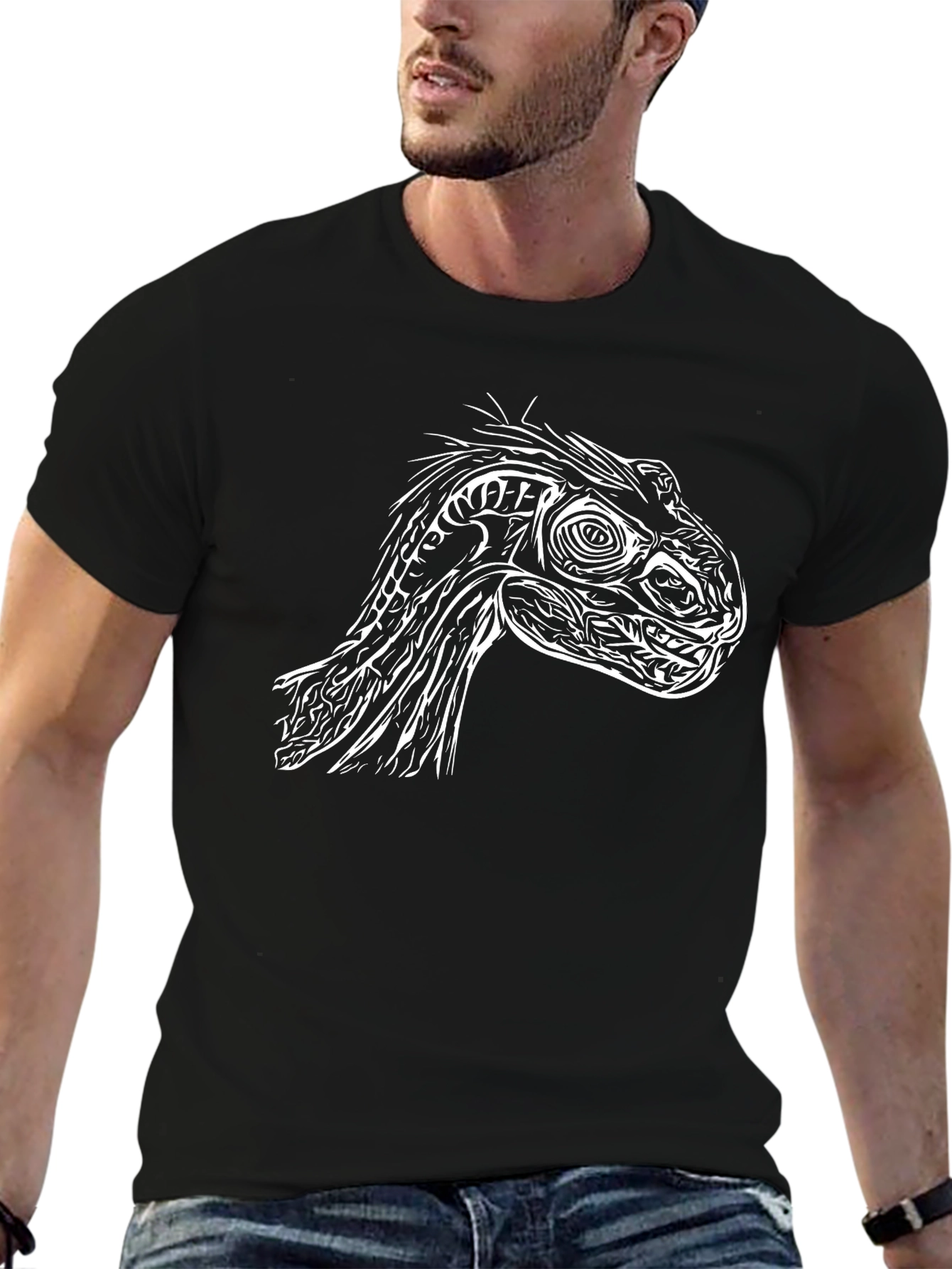 Dino Art Graphic Tee - Stylish Black T-Shirt