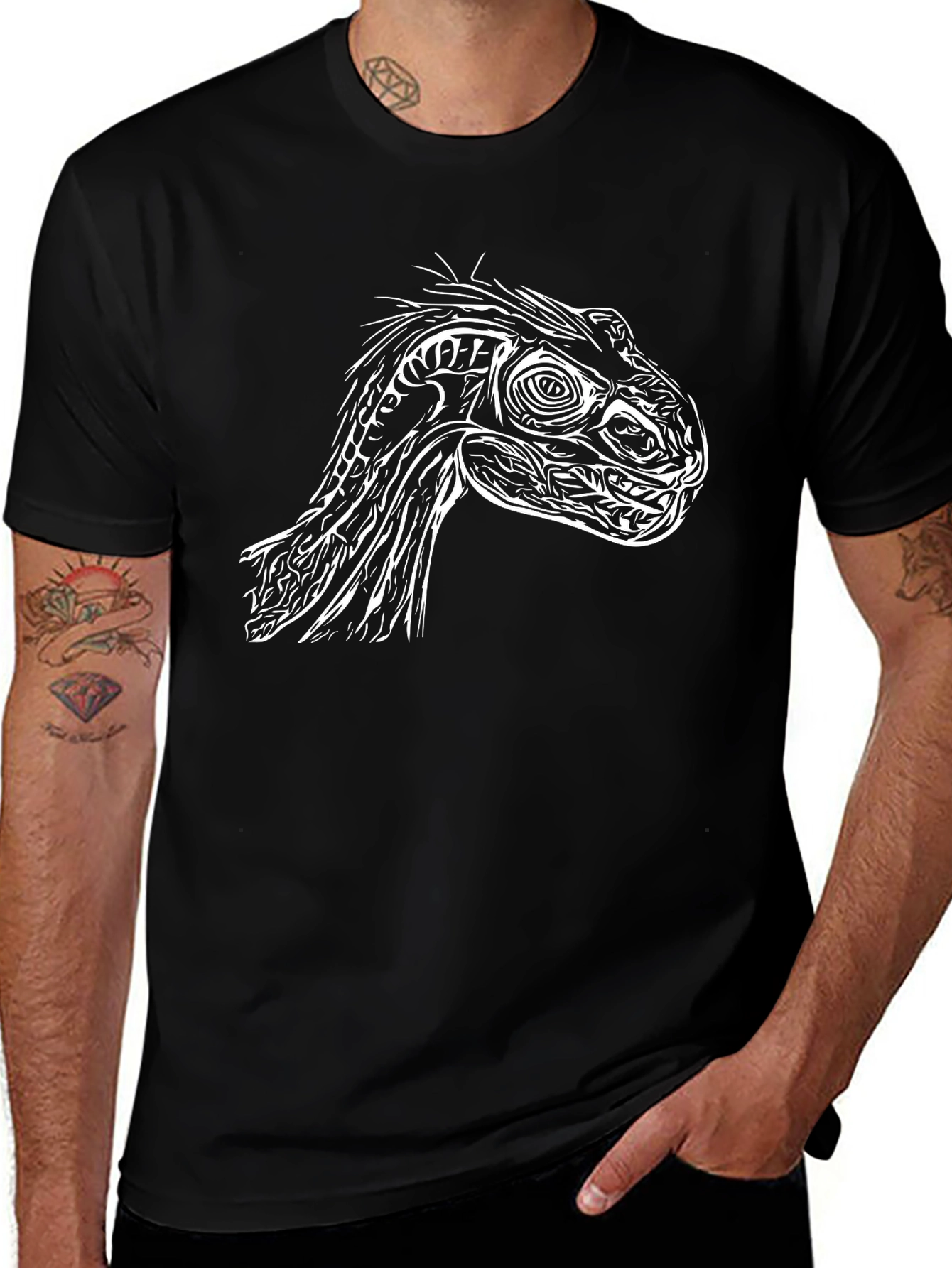Dino Art Graphic Tee - Stylish Black T-Shirt