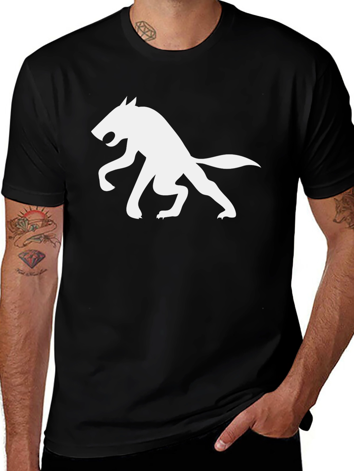 Wolf Silhouette Graphic Tee - Black Cotton Shirt