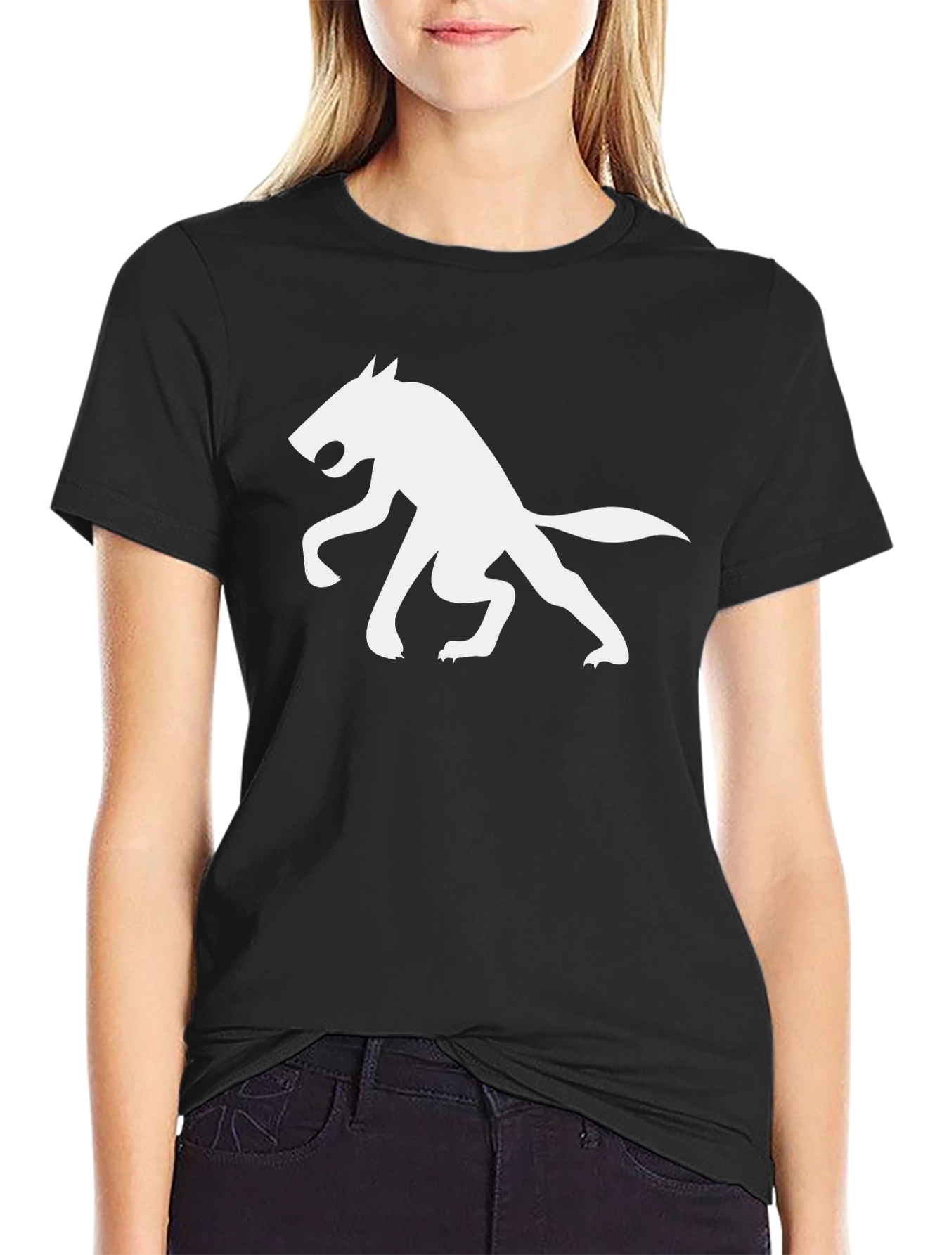 Wolf Silhouette Graphic Tee - Black Cotton Shirt