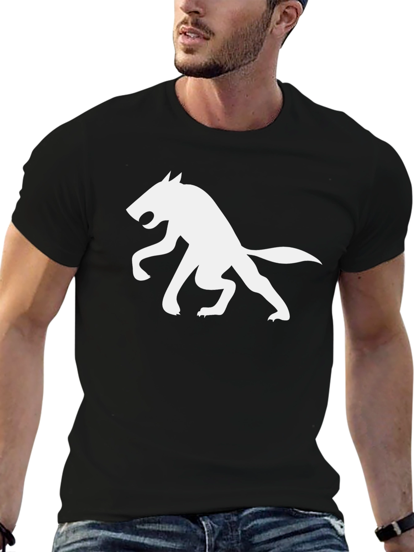 Wolf Silhouette Graphic Tee - Black Cotton Shirt