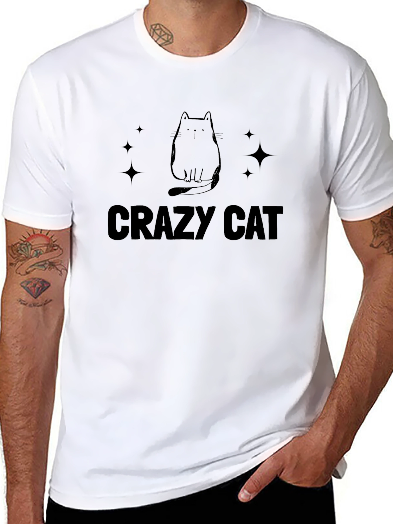 Crazy Cat Graphic Tee - Black Cotton T-Shirt