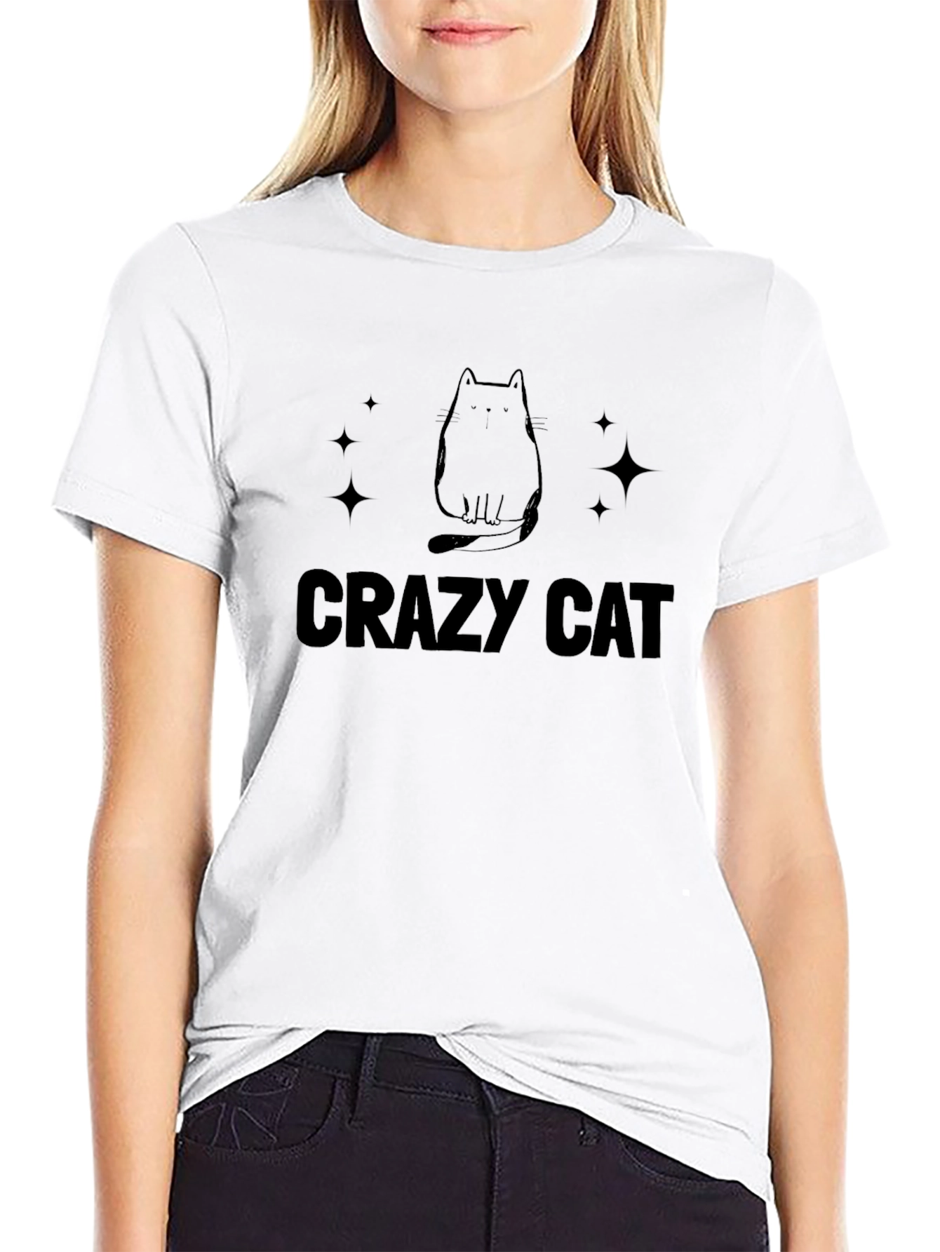 Crazy Cat Graphic Tee - Black Cotton T-Shirt
