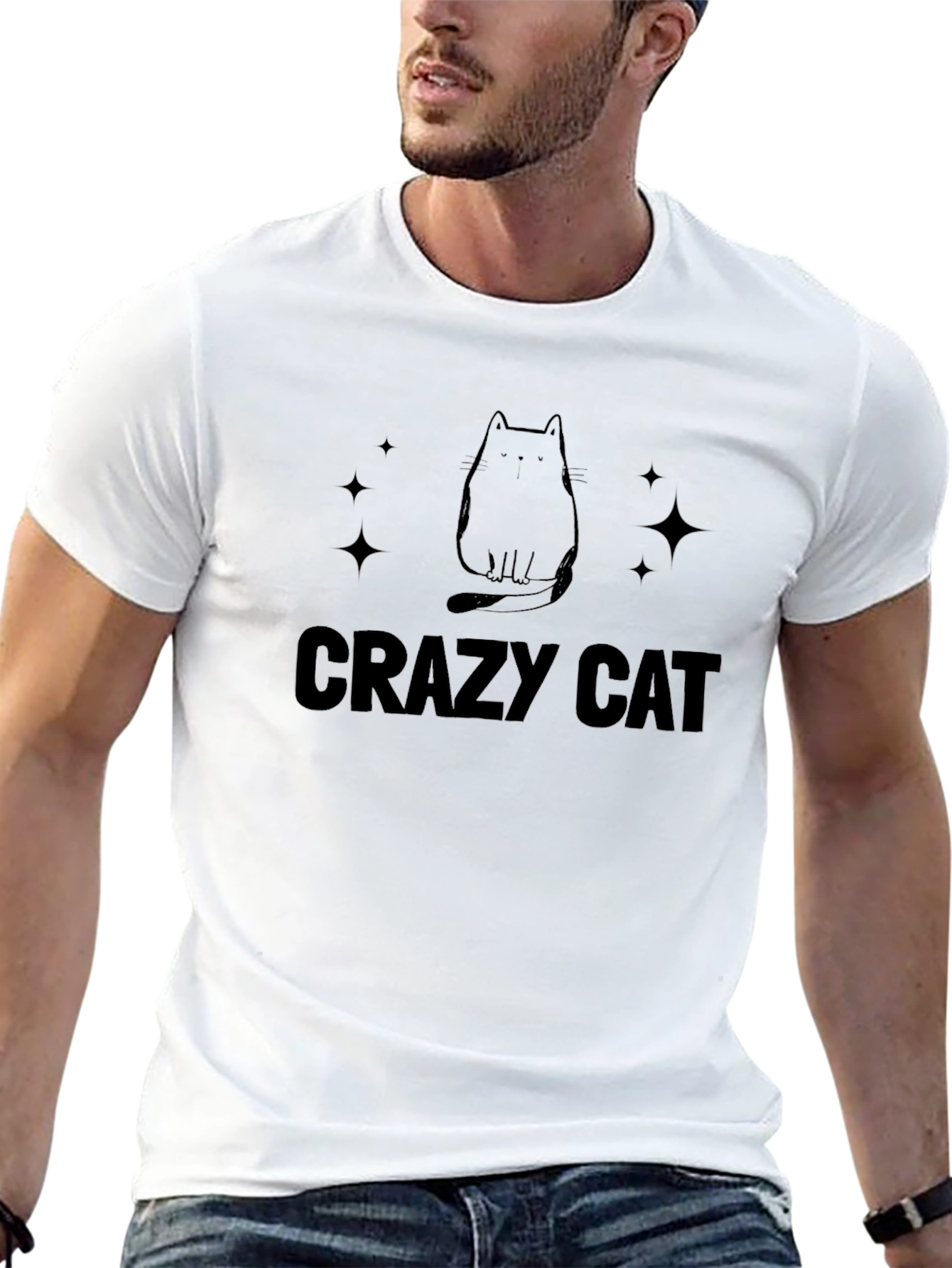 Crazy Cat Graphic Tee - Black Cotton T-Shirt