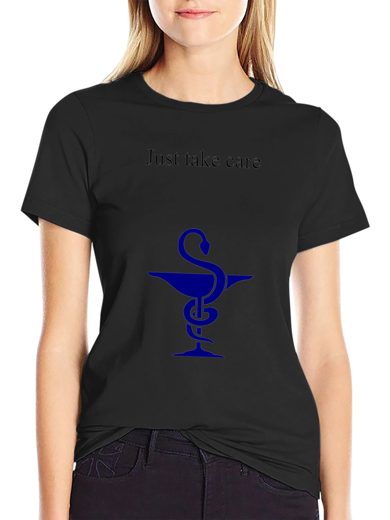 Just Take Care Black T-Shirt - Health Symbol