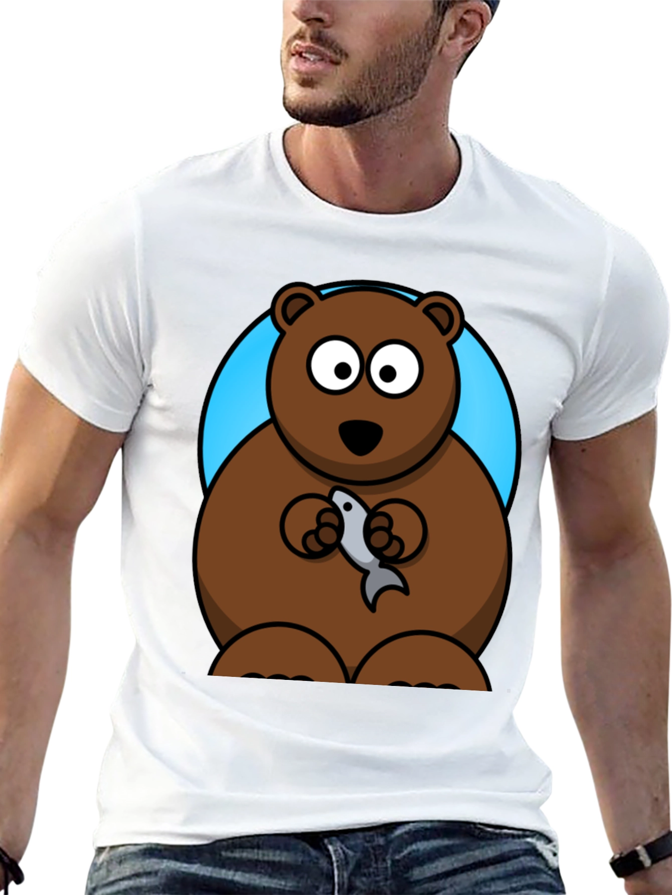 Bear with Fish Graphic Tee - Mens Black T-Shirt