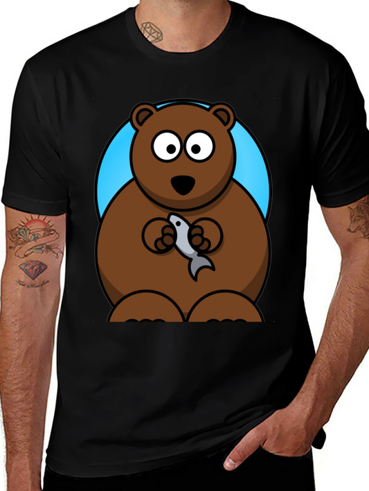 Bear with Fish Graphic Tee - Mens Black T-Shirt