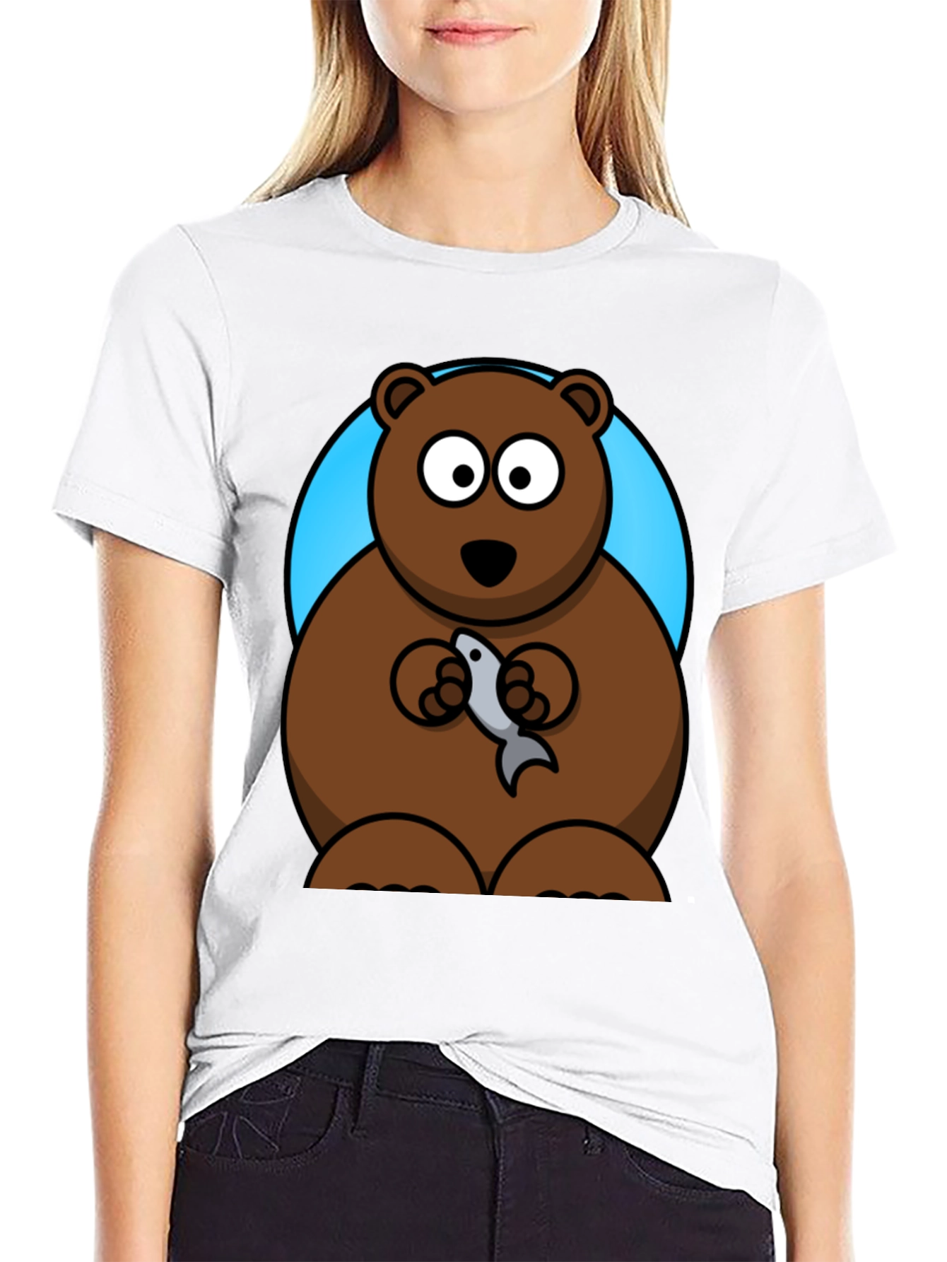 Bear with Fish Graphic Tee - Mens Black T-Shirt
