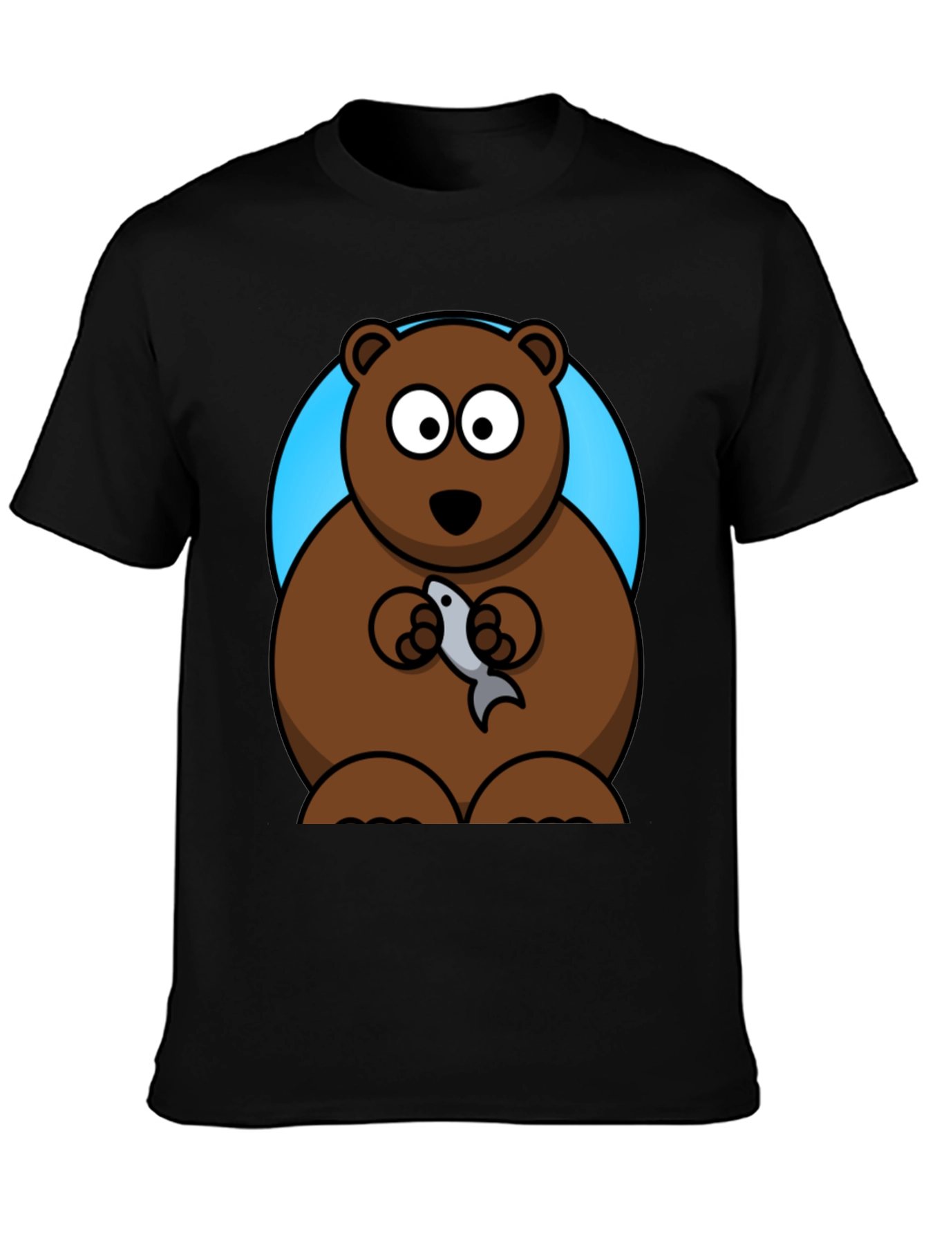 Bear with Fish Graphic Tee - Mens Black T-Shirt