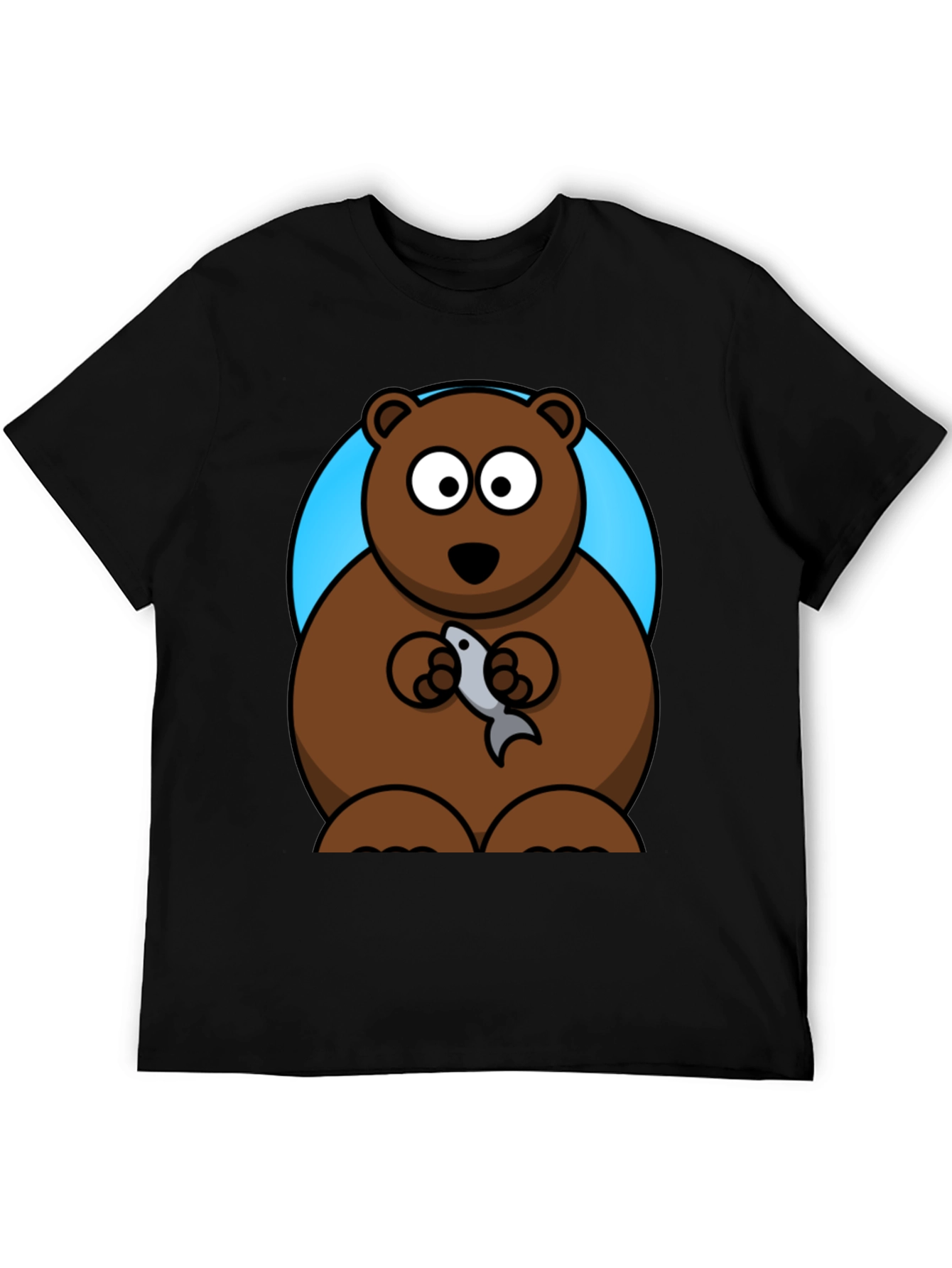 Bear with Fish Graphic Tee - Mens Black T-Shirt