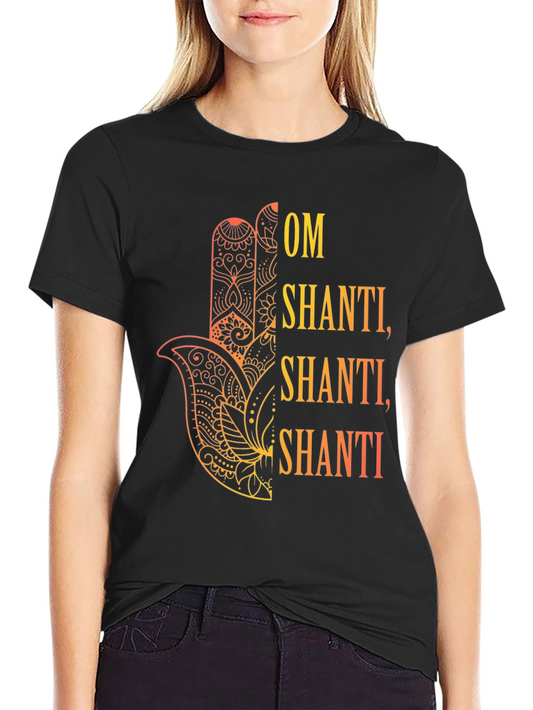 Om Shanti Graphic Tee - Spiritual Hamsa Hand Design
