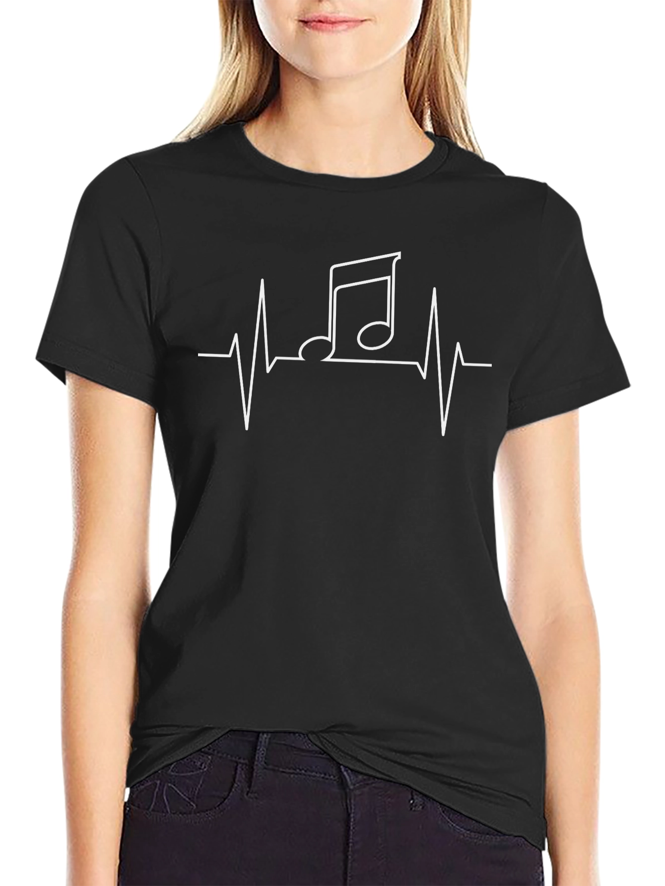Music Note Heartbeat Graphic Tee - Black