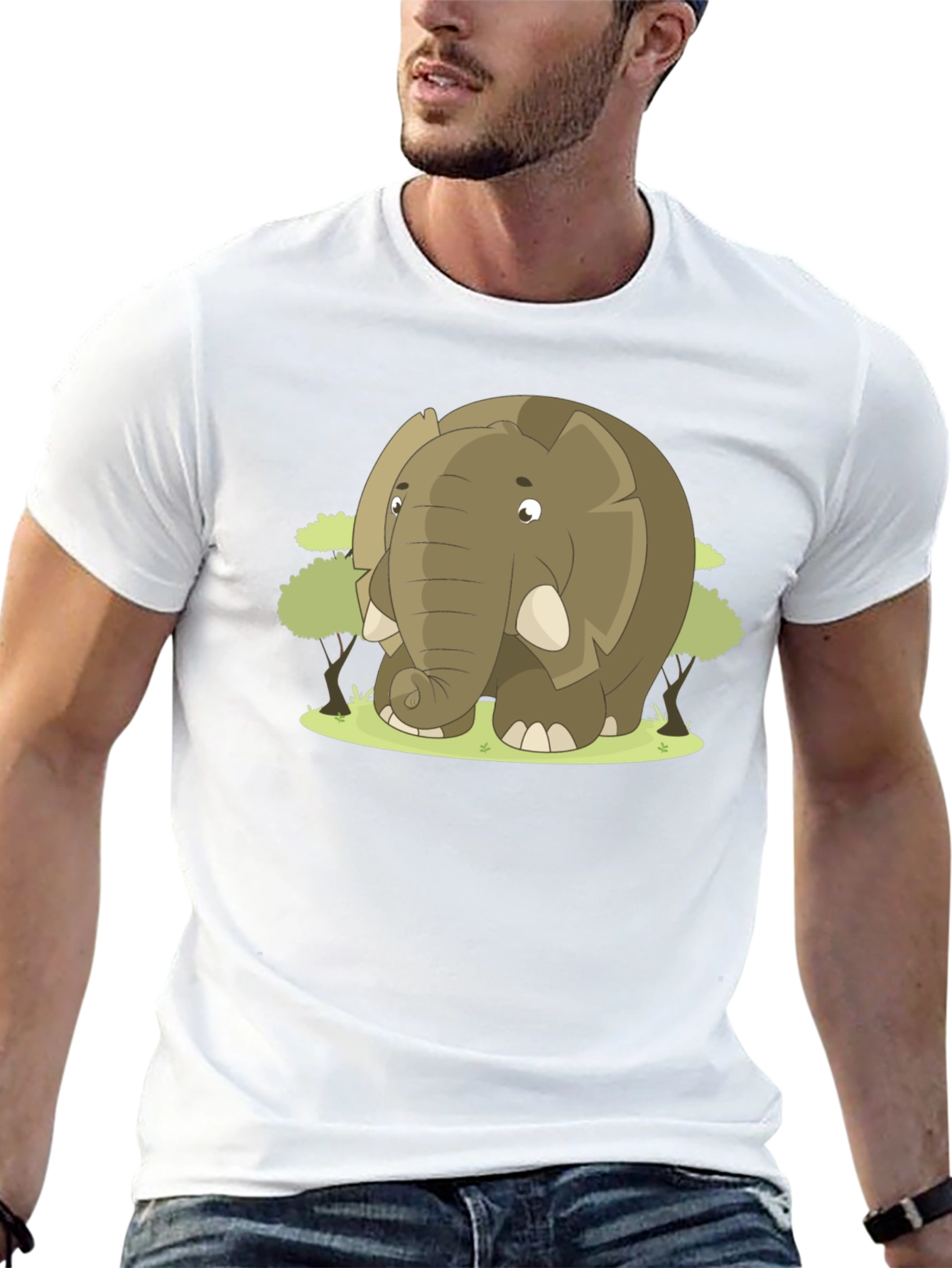 Cartoon Elephant Graphic T-Shirt - Black