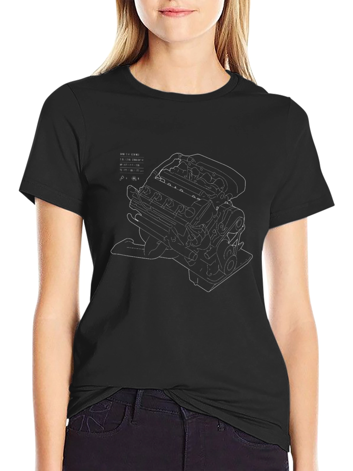 Automotive Engine Graphic Print Black Tee