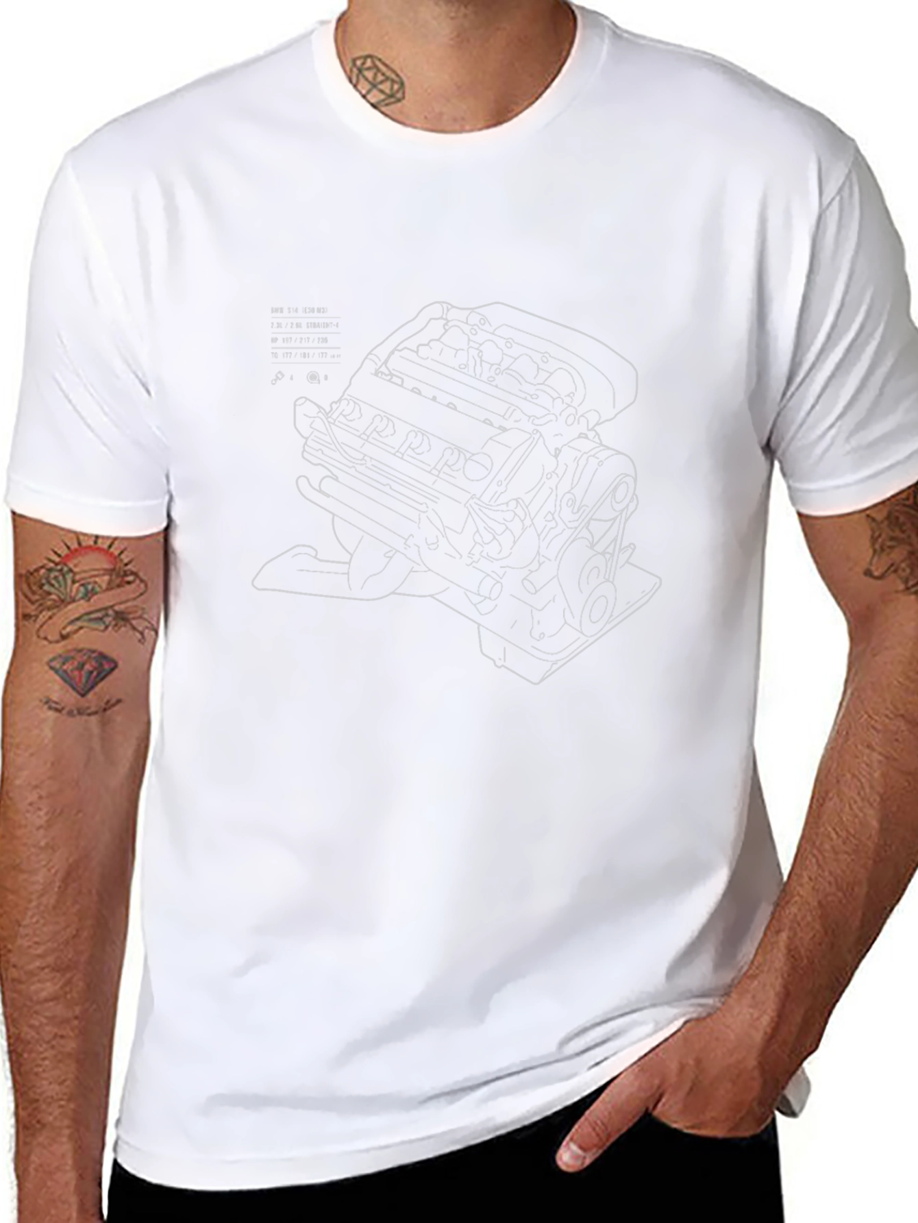Automotive Engine Graphic Print Black Tee