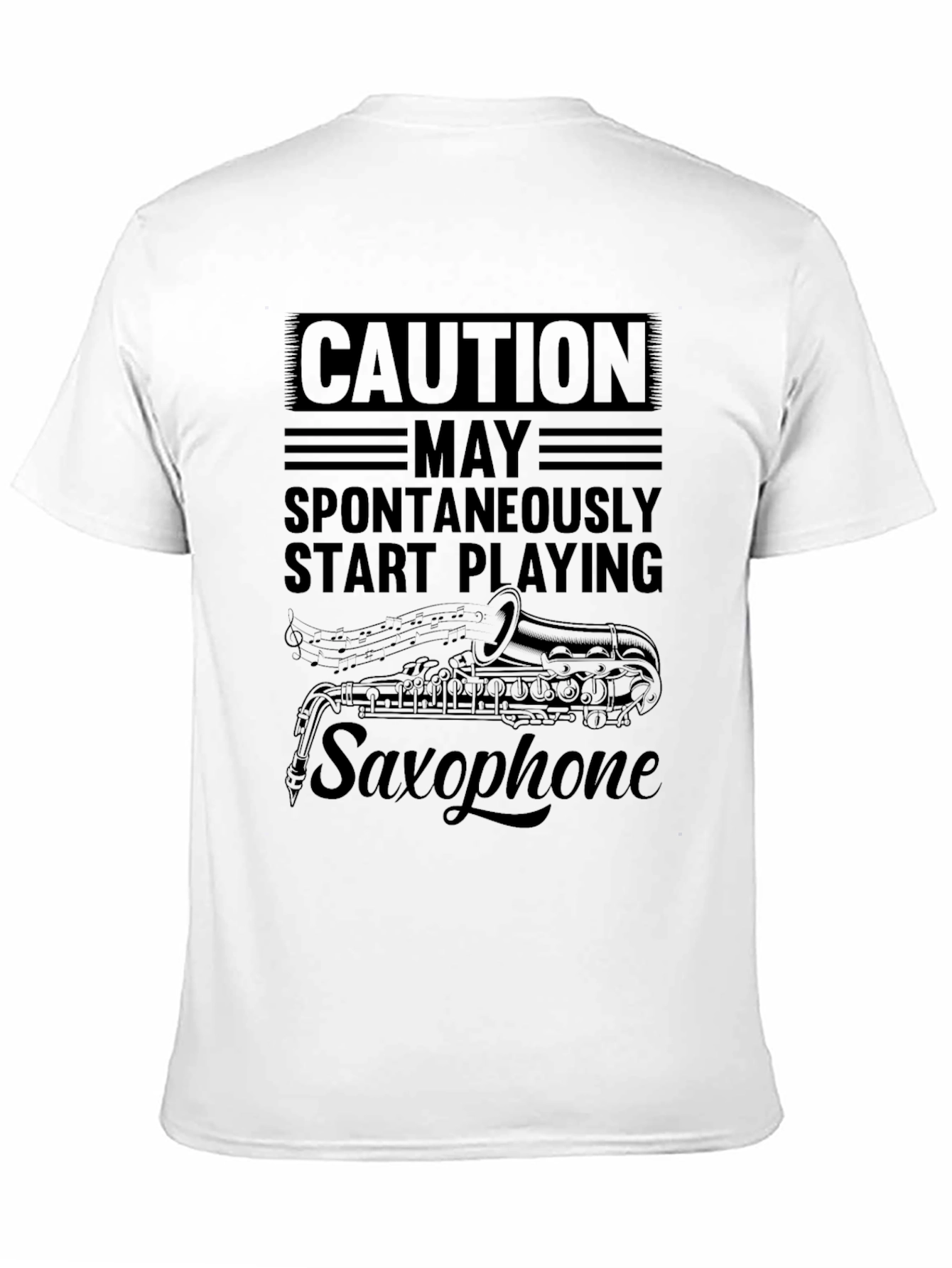 Caution Spontaneously Start Playing Saxophone Black T-Shirt