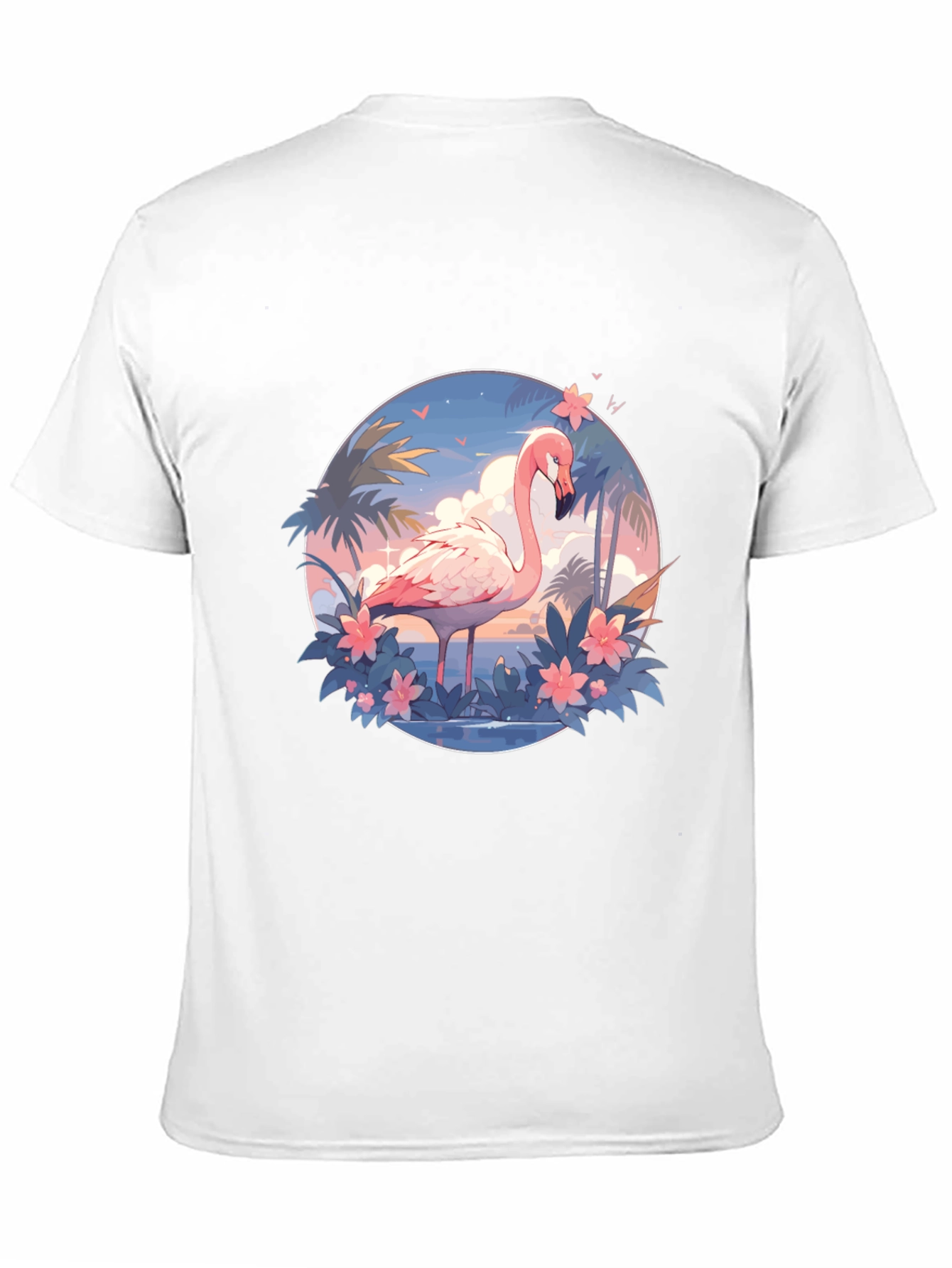 Tropical Flamingo Graphic Tee - Black Cotton T-Shirt