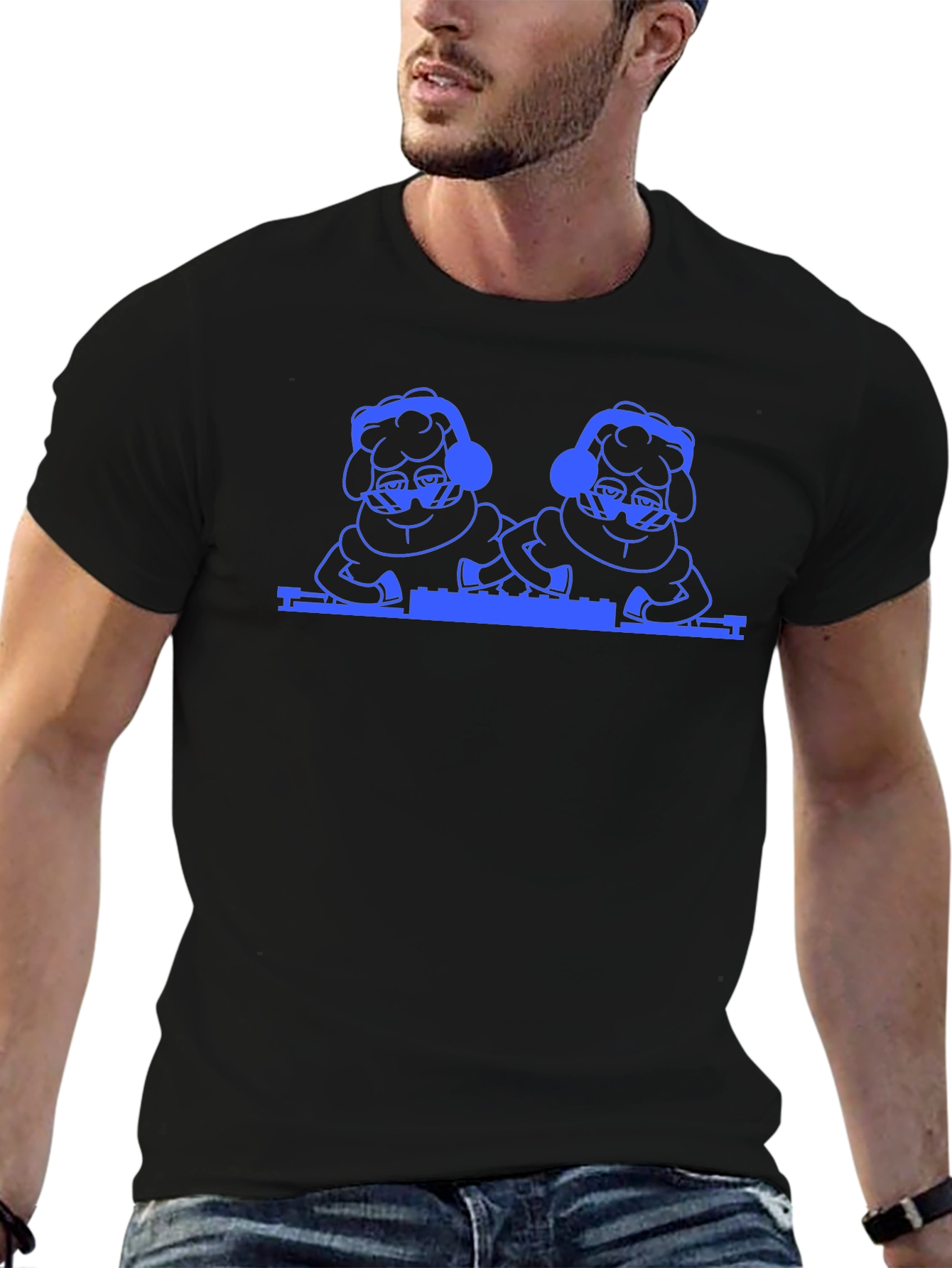 Cool DJ Sheep T-Shirt - Black Cotton Tee