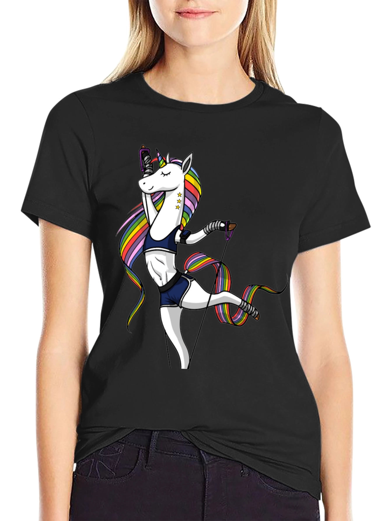 Unicorn Gymnast Black T-Shirt
