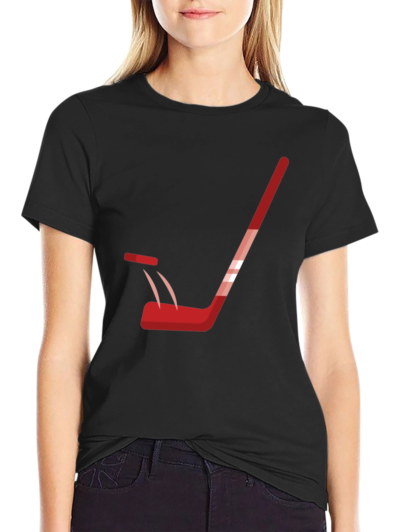 Hockey Stick Graphic Tee - Black Cotton T-Shirt