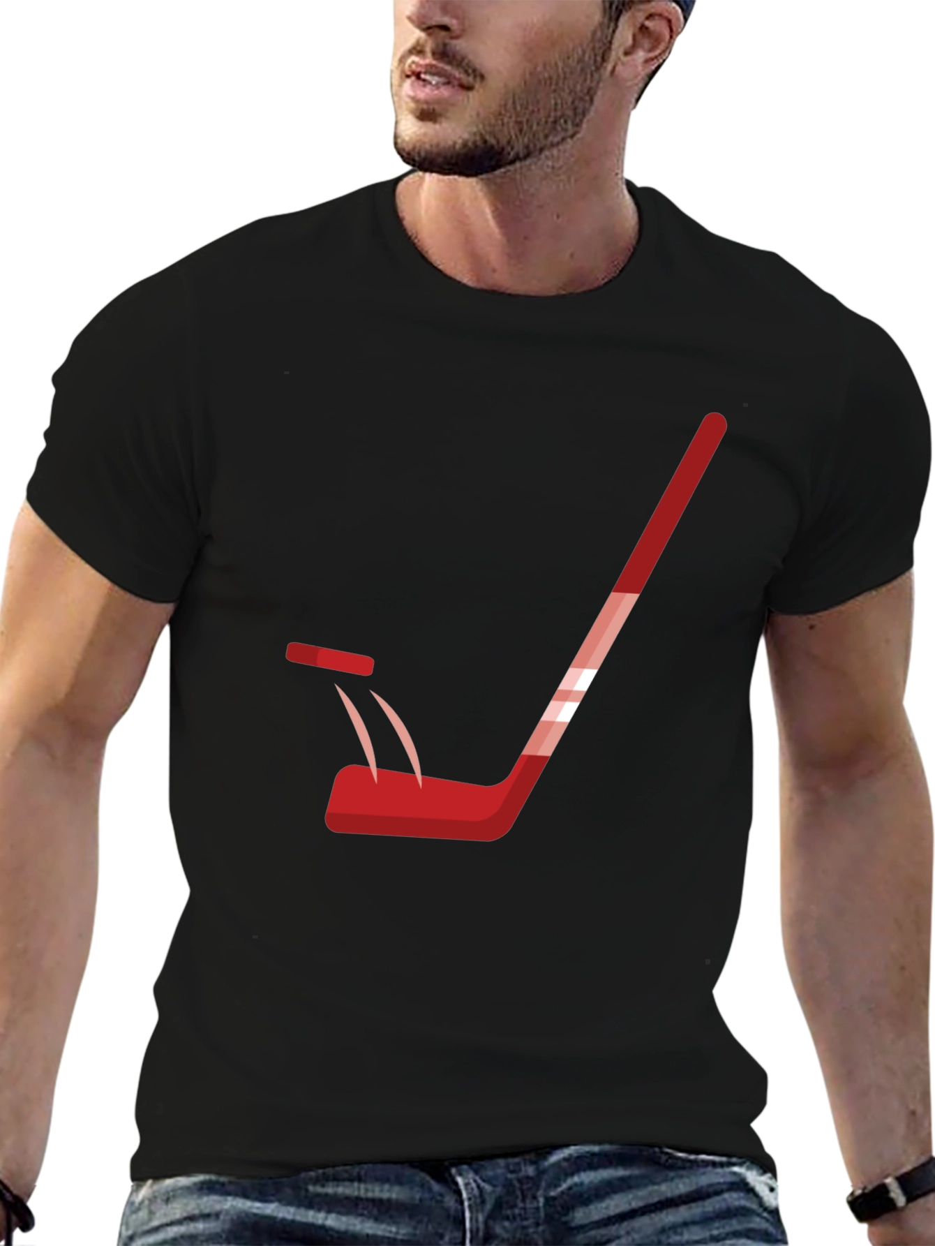 Hockey Stick Graphic Tee - Black Cotton T-Shirt