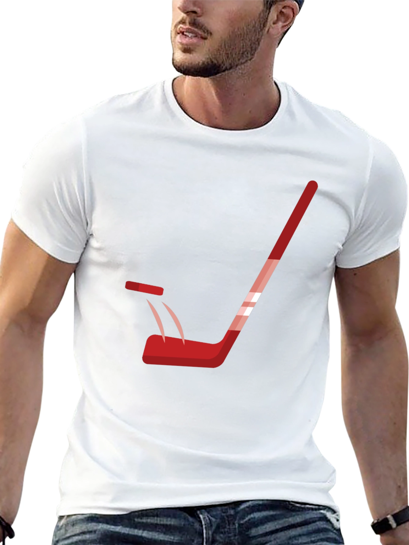 Hockey Stick Graphic Tee - Black Cotton T-Shirt