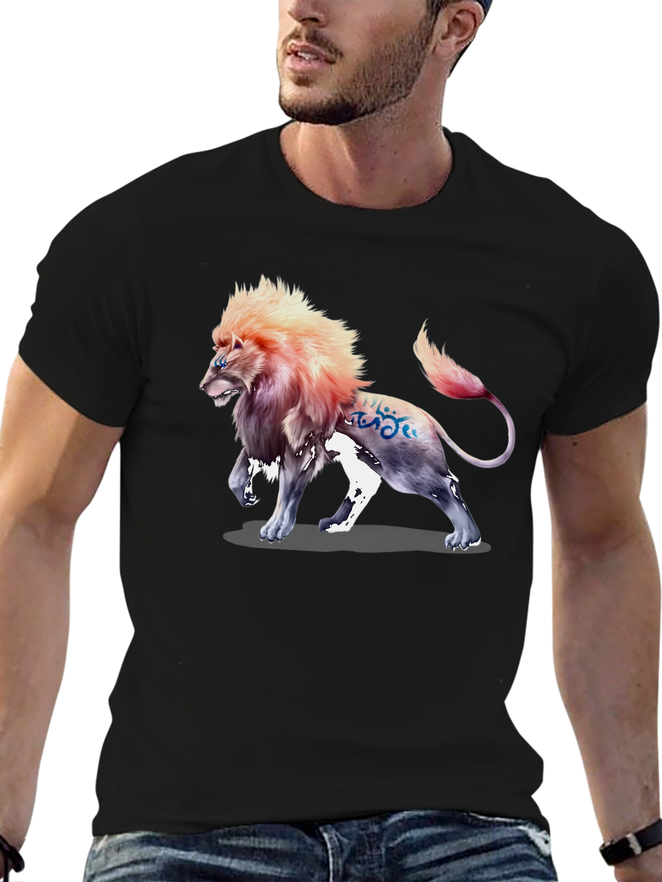 Lion Graphic Print Tee - Stylish Mens Black T-Shirt