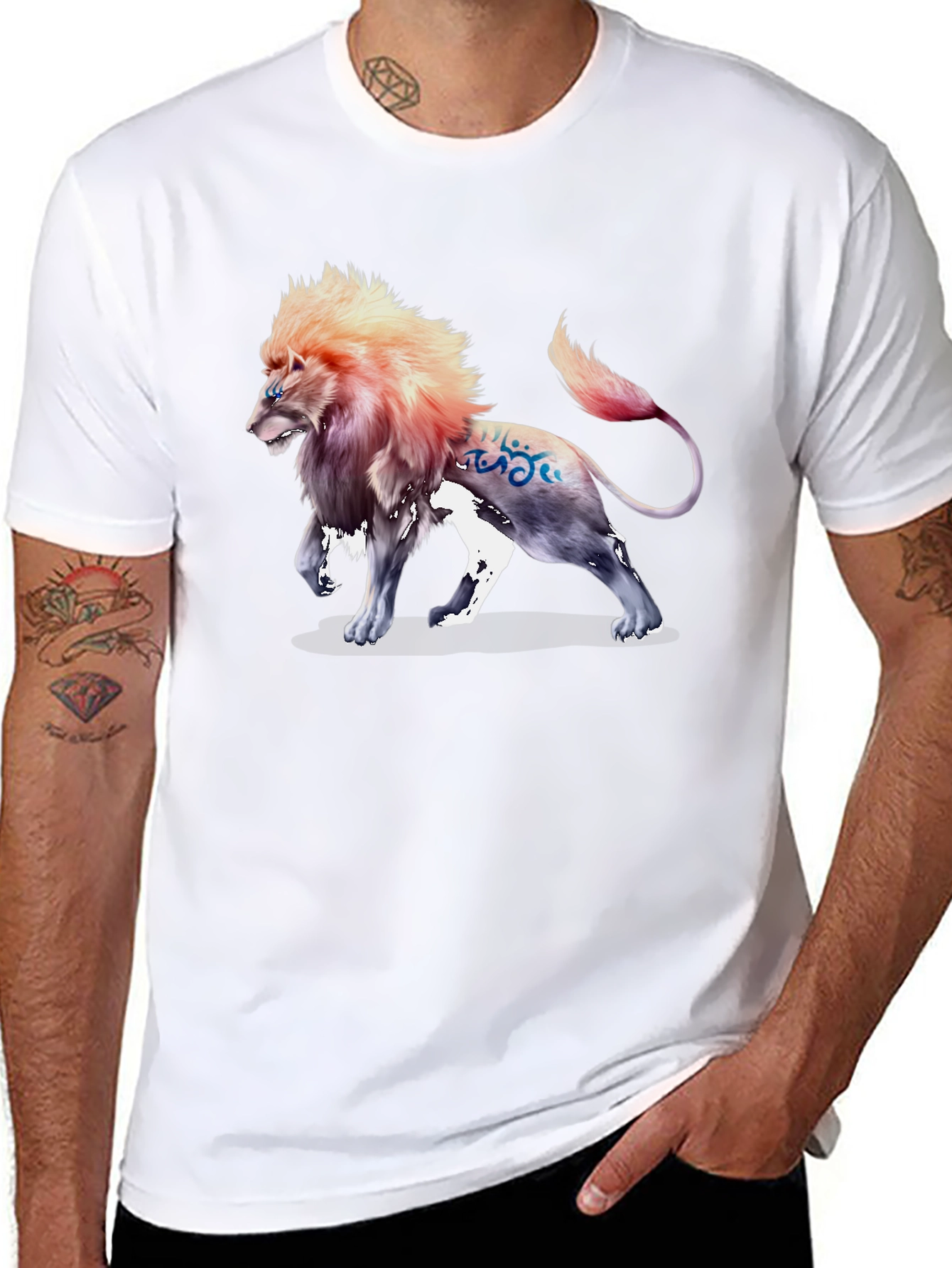 Lion Graphic Print Tee - Stylish Mens Black T-Shirt