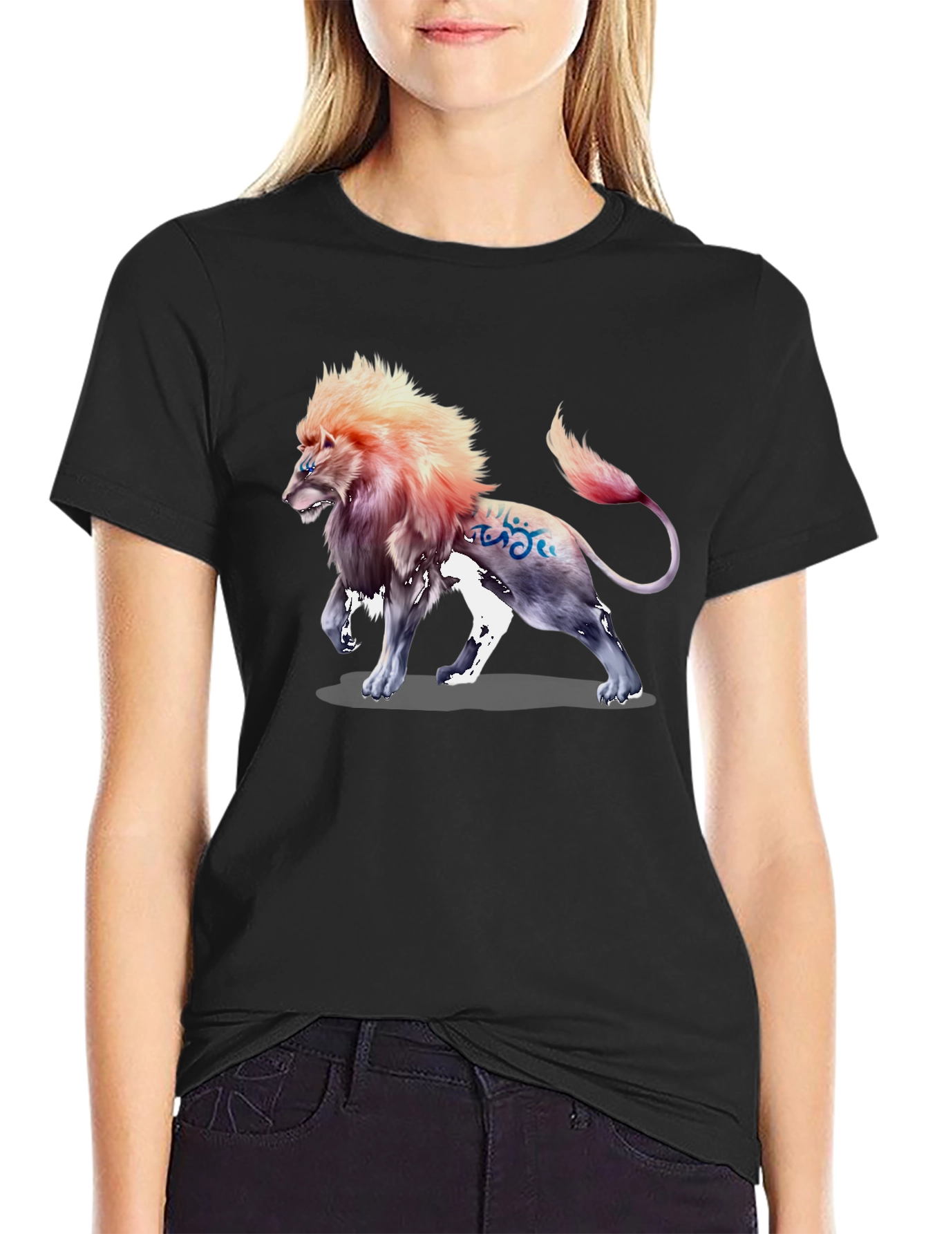 Lion Graphic Print Tee - Stylish Mens Black T-Shirt