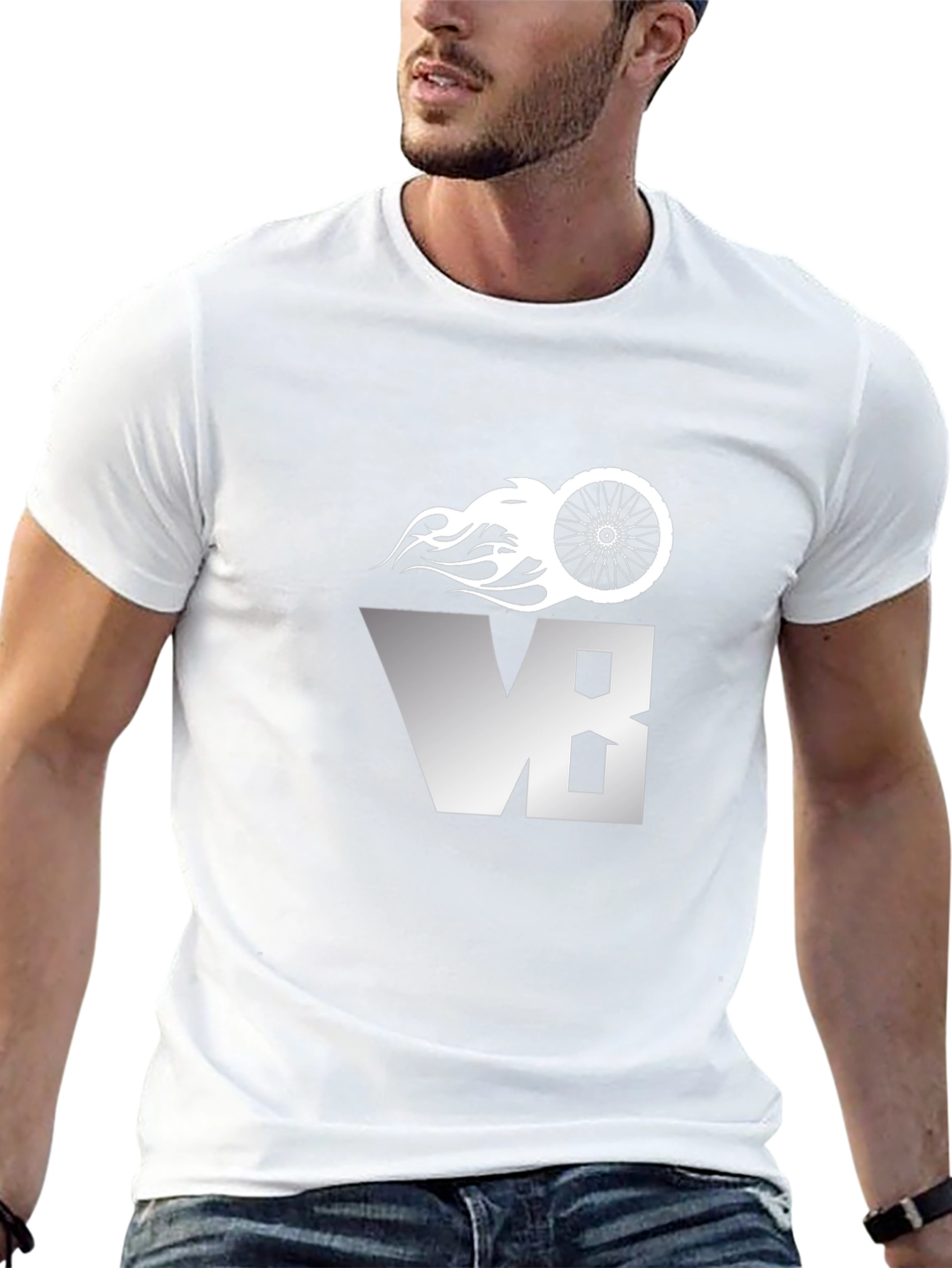 Mens Black V8 Bike Wheel Graphic T-Shirt